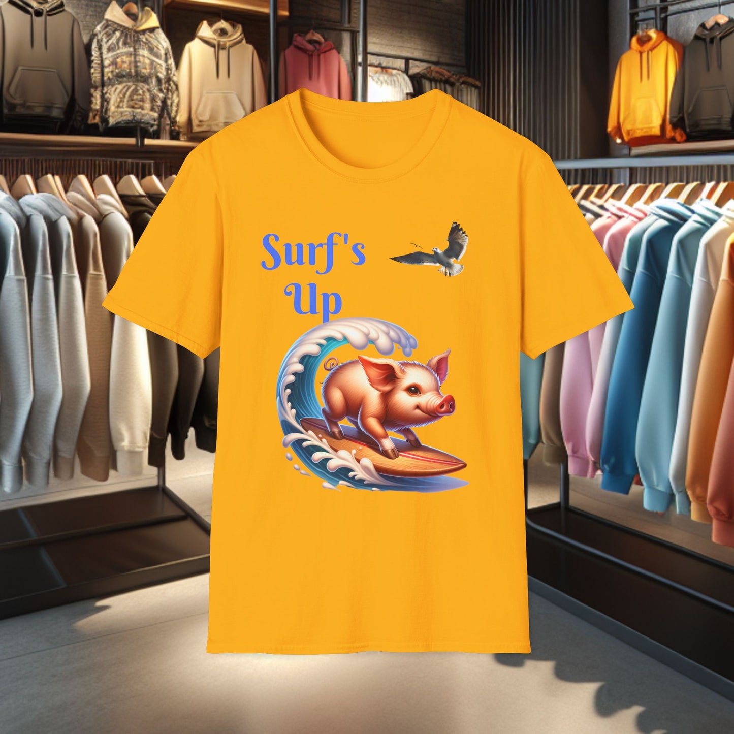 Pig Surfing Unisex T-Shirt - Surf's Up