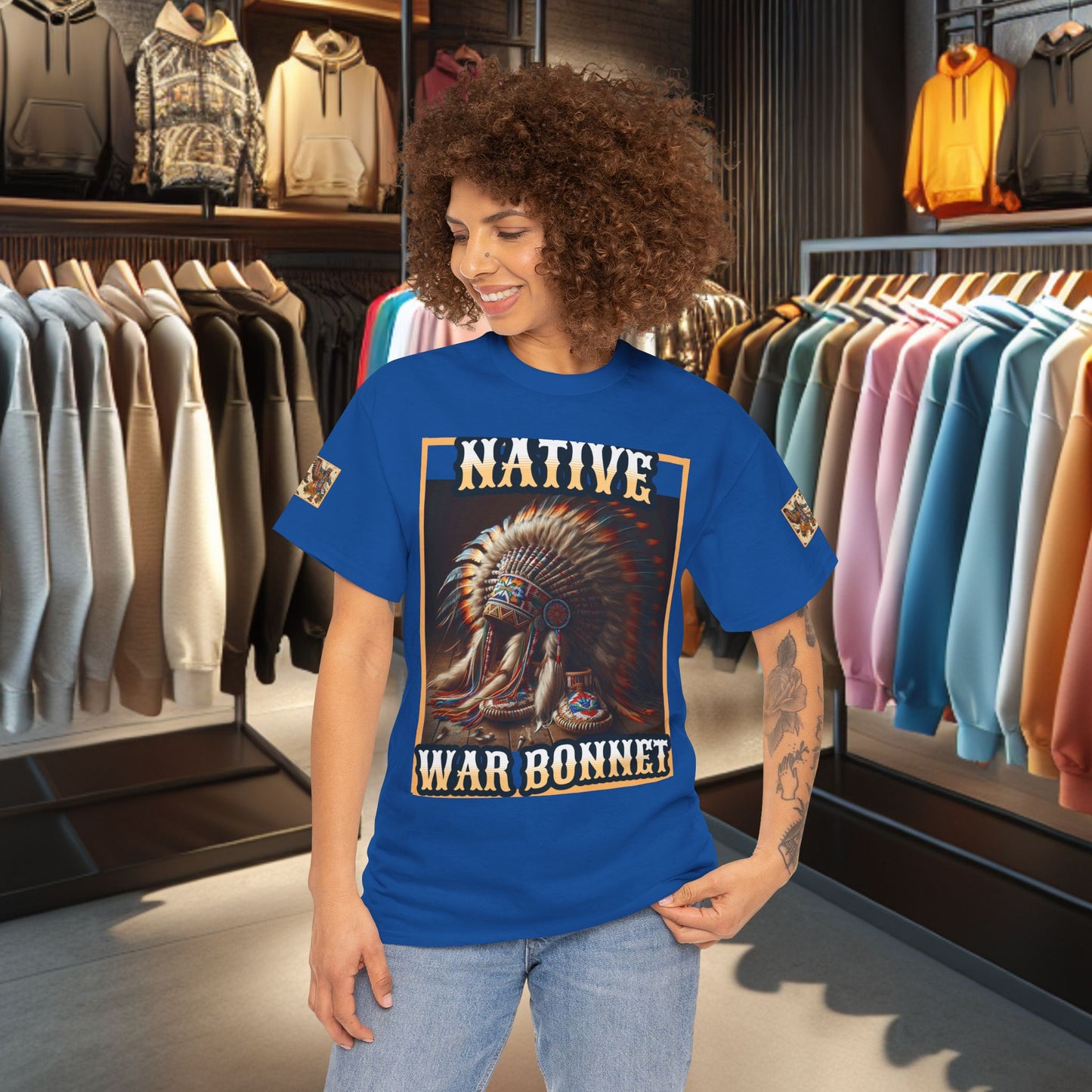 Unisex Cotton Tee - Native War Bonnet -Heavy Cotton Tee-
