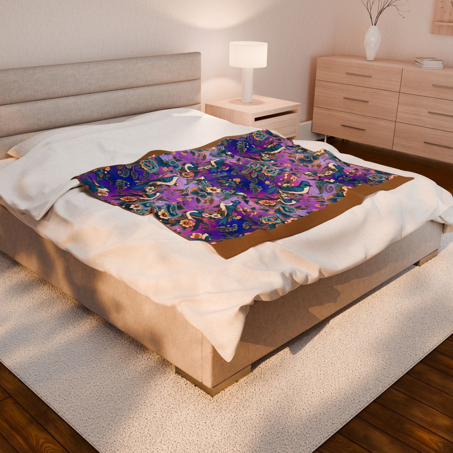 Floral and Blue Birds Velveteen Blanket