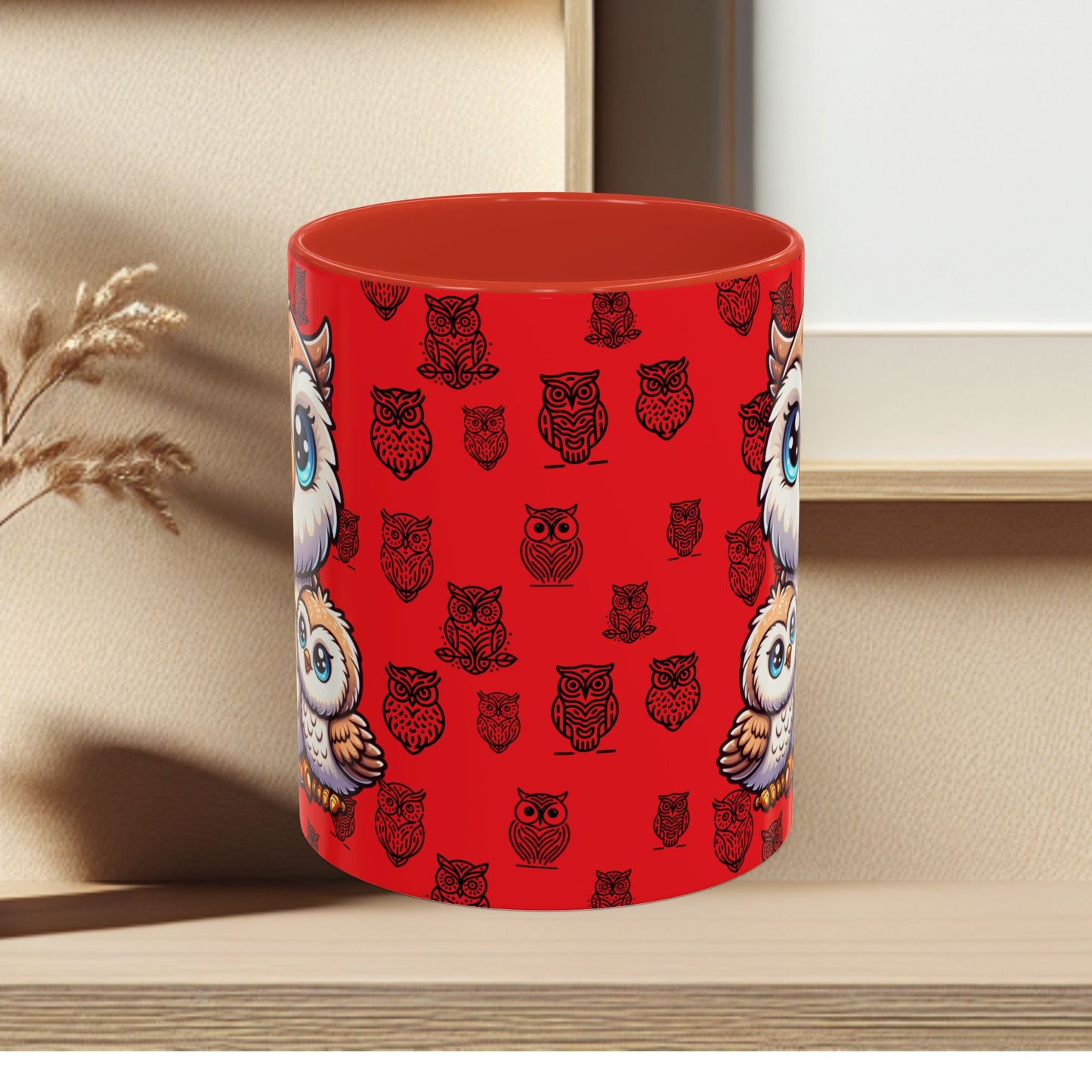 Red Coffee Mug - Owl Family - Colorful Inspirational Owl Design
