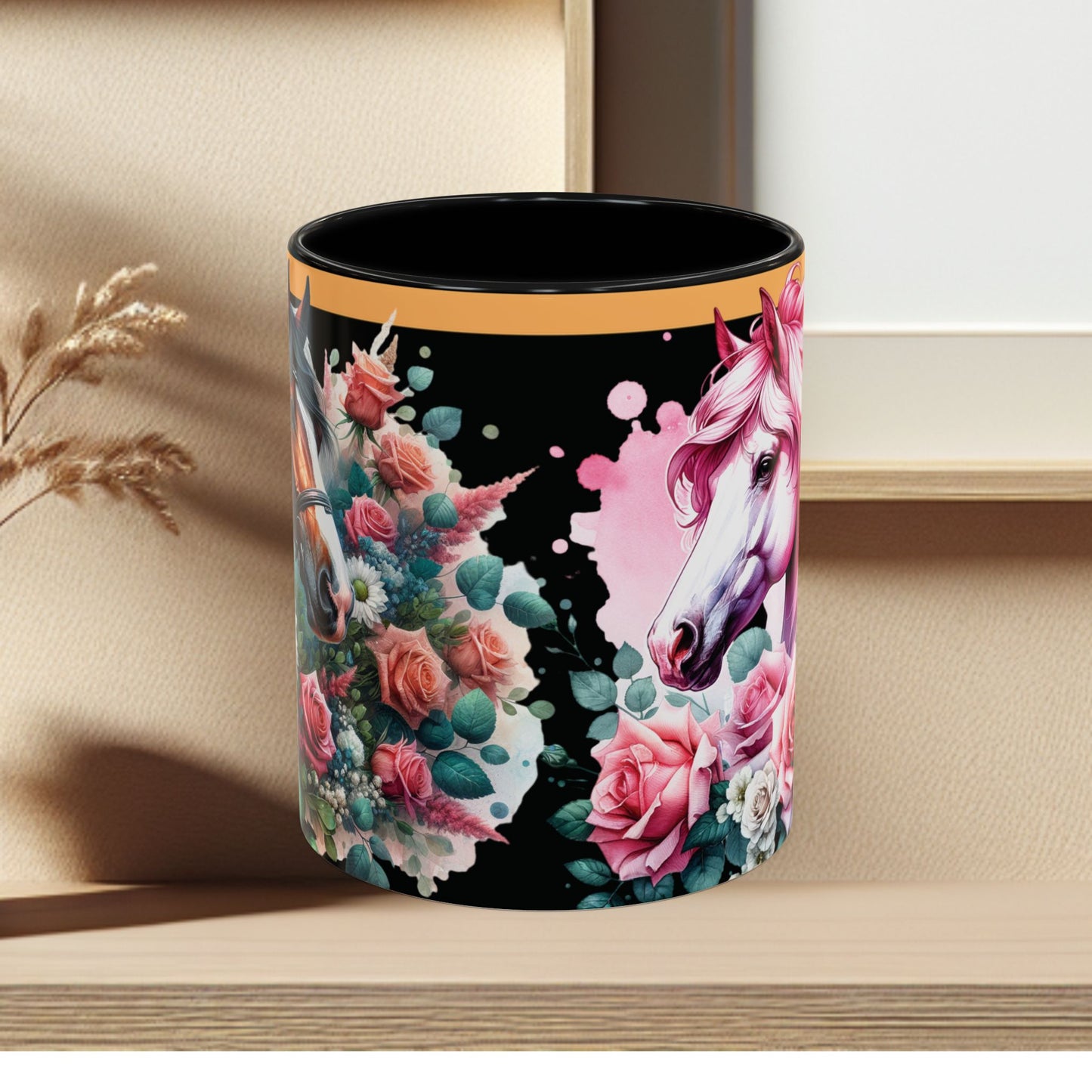 Coffee Mug Horses in Flowers 11oz 15oz
