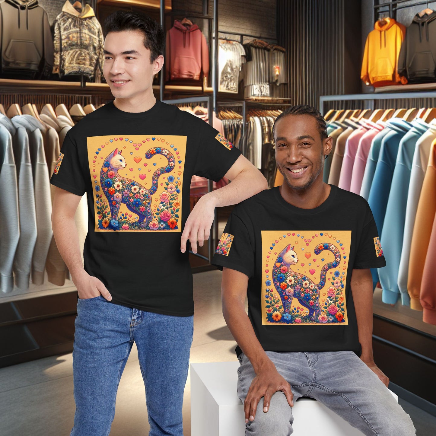 Loving Cat Flower Mozaic T-Shirt