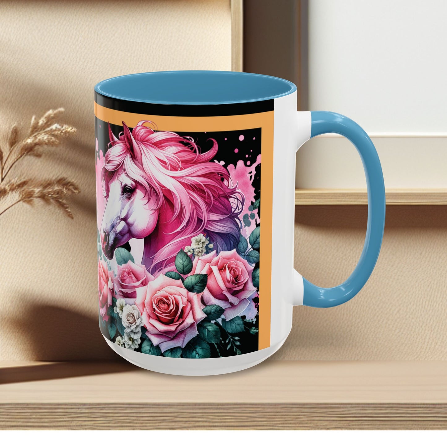Coffee Mug Horses in Flowers 11oz 15oz