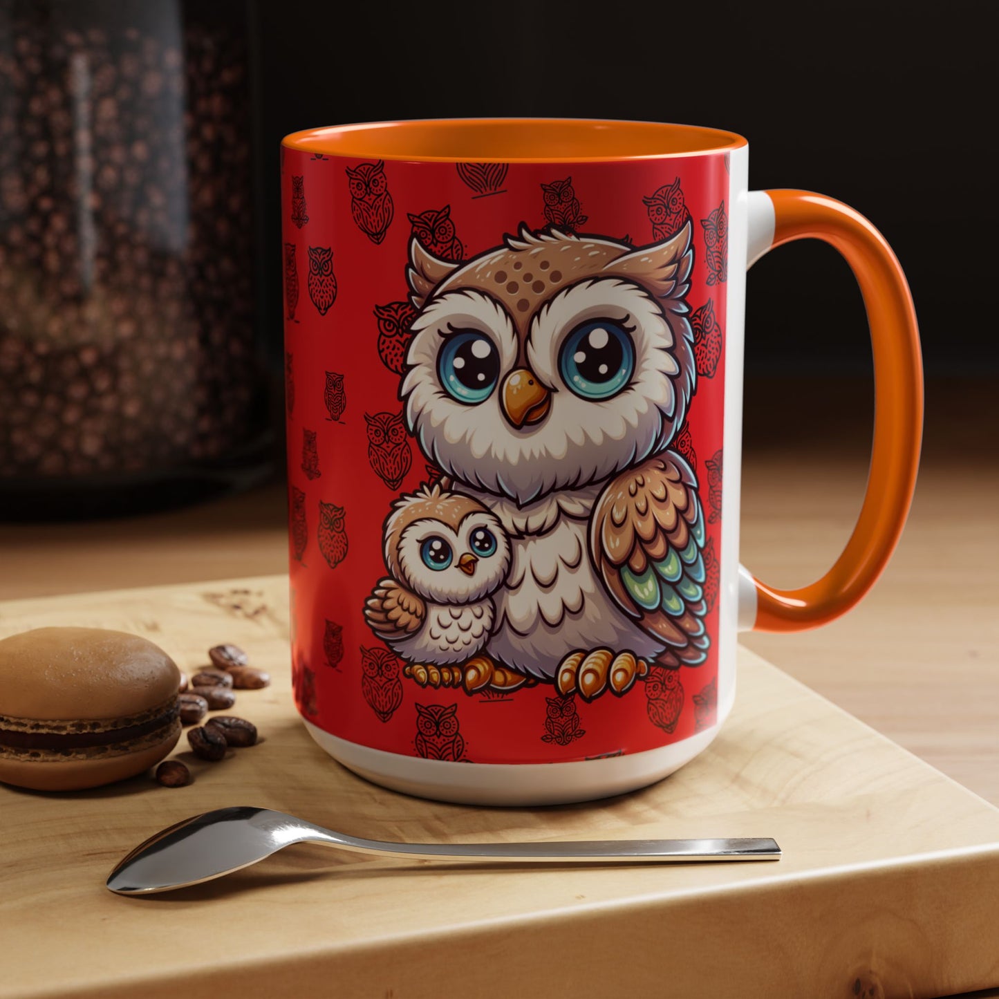 Red Coffee Mug - Owl Family - Colorful Inspirational Owl Design