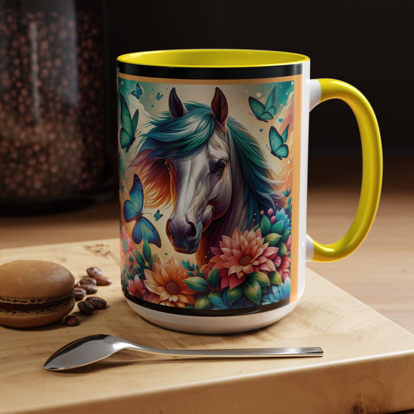 Coffee Mug Horses, Flowers, and Butterflies Mug