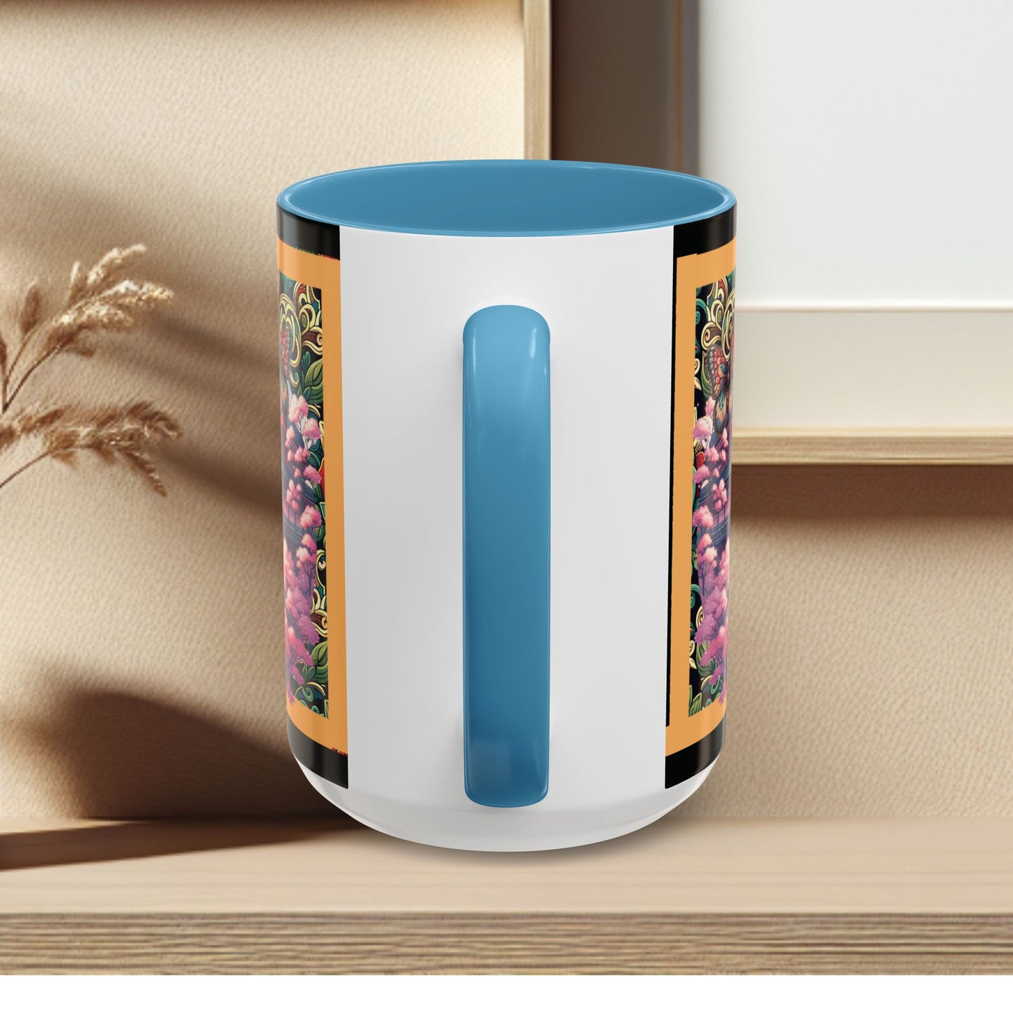Mug - Sakura Butterfly Coffee Mug with Cherry Blossoms and a Rose