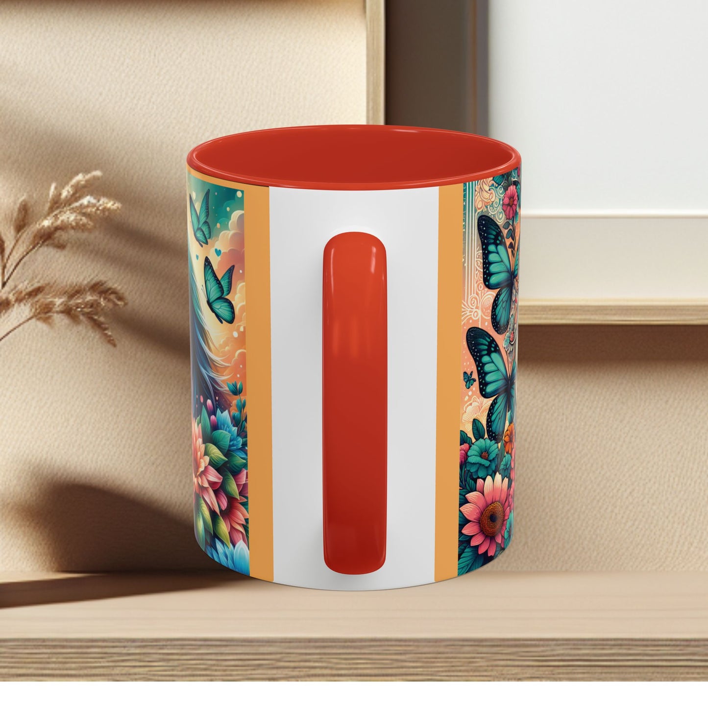 Coffee Mug Horses, Flowers, and Butterflies Mug