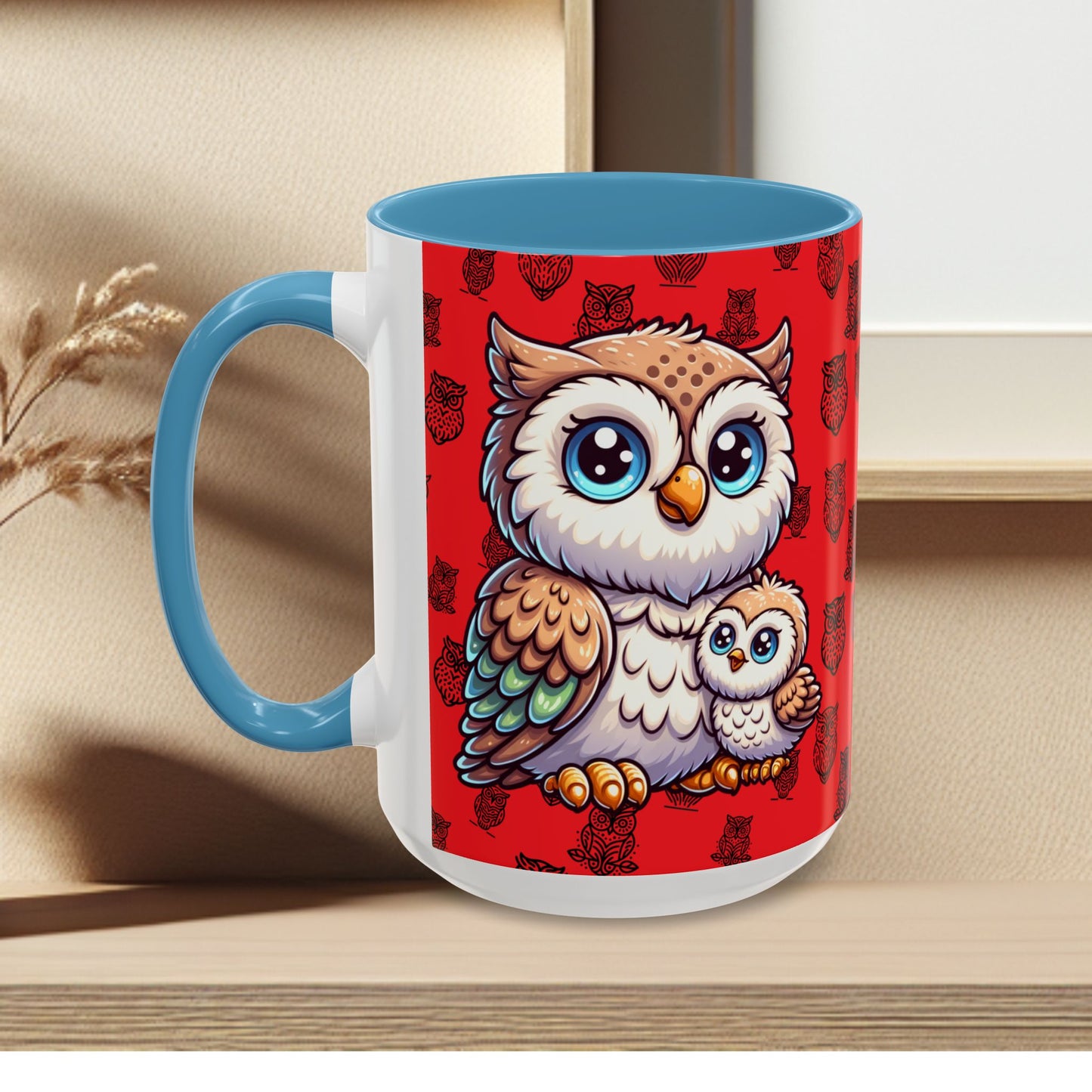 Red Coffee Mug - Owl Family - Colorful Inspirational Owl Design