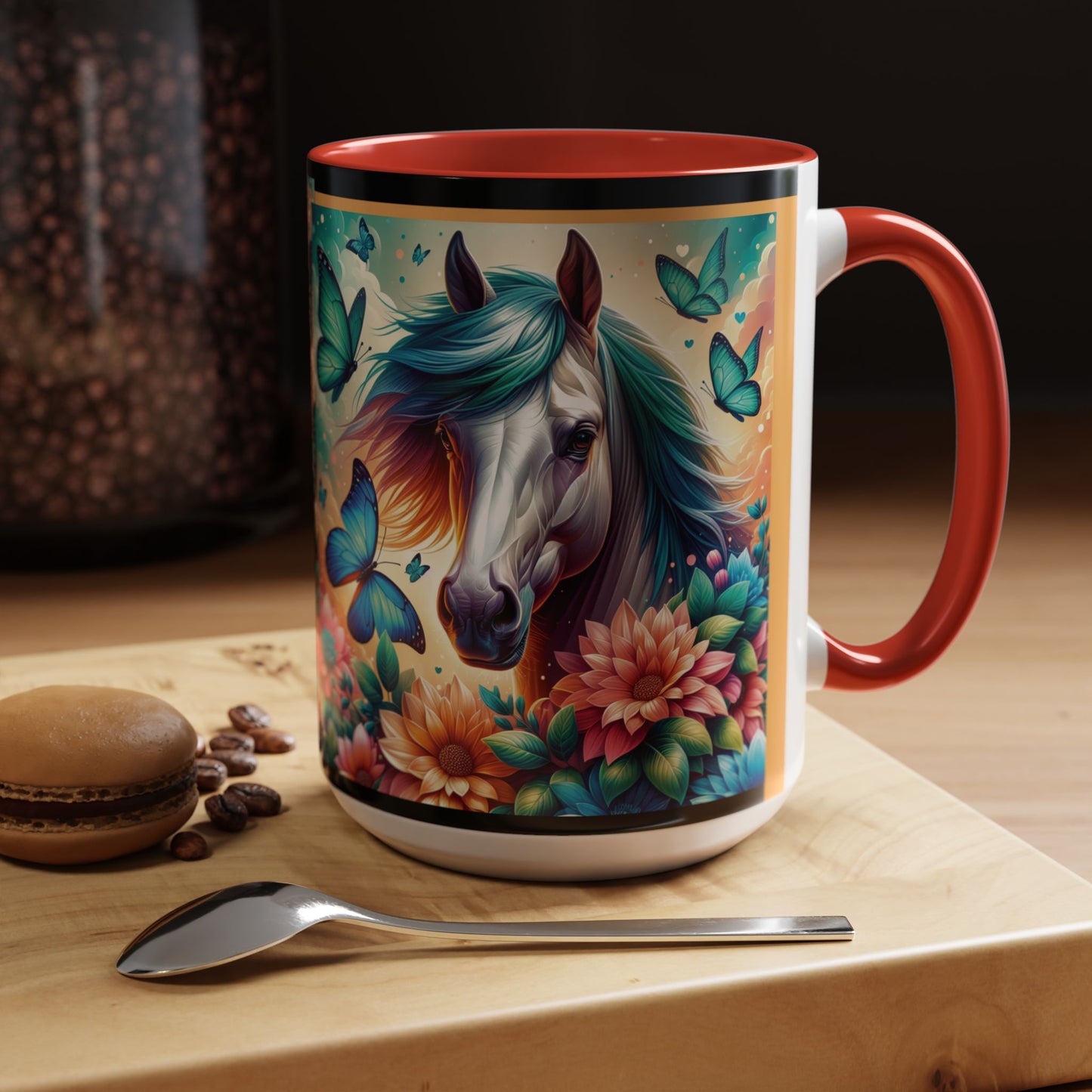 Coffee Mug Horses, Flowers, and Butterflies Mug