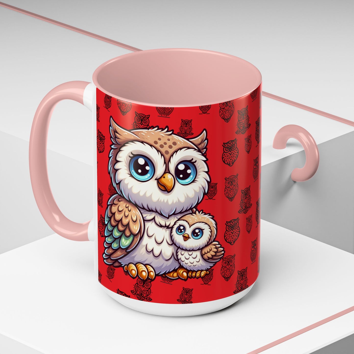 Red Coffee Mug - Owl Family - Colorful Inspirational Owl Design