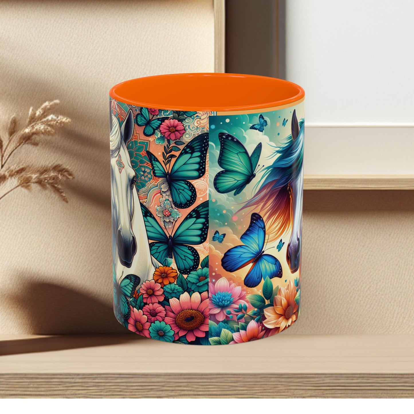 Coffee Mug Horses, Flowers, and Butterflies Mug