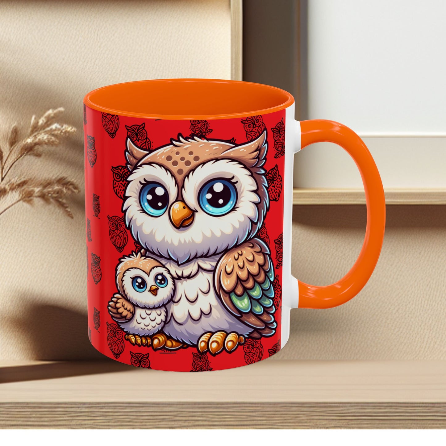 Red Coffee Mug - Owl Family - Colorful Inspirational Owl Design