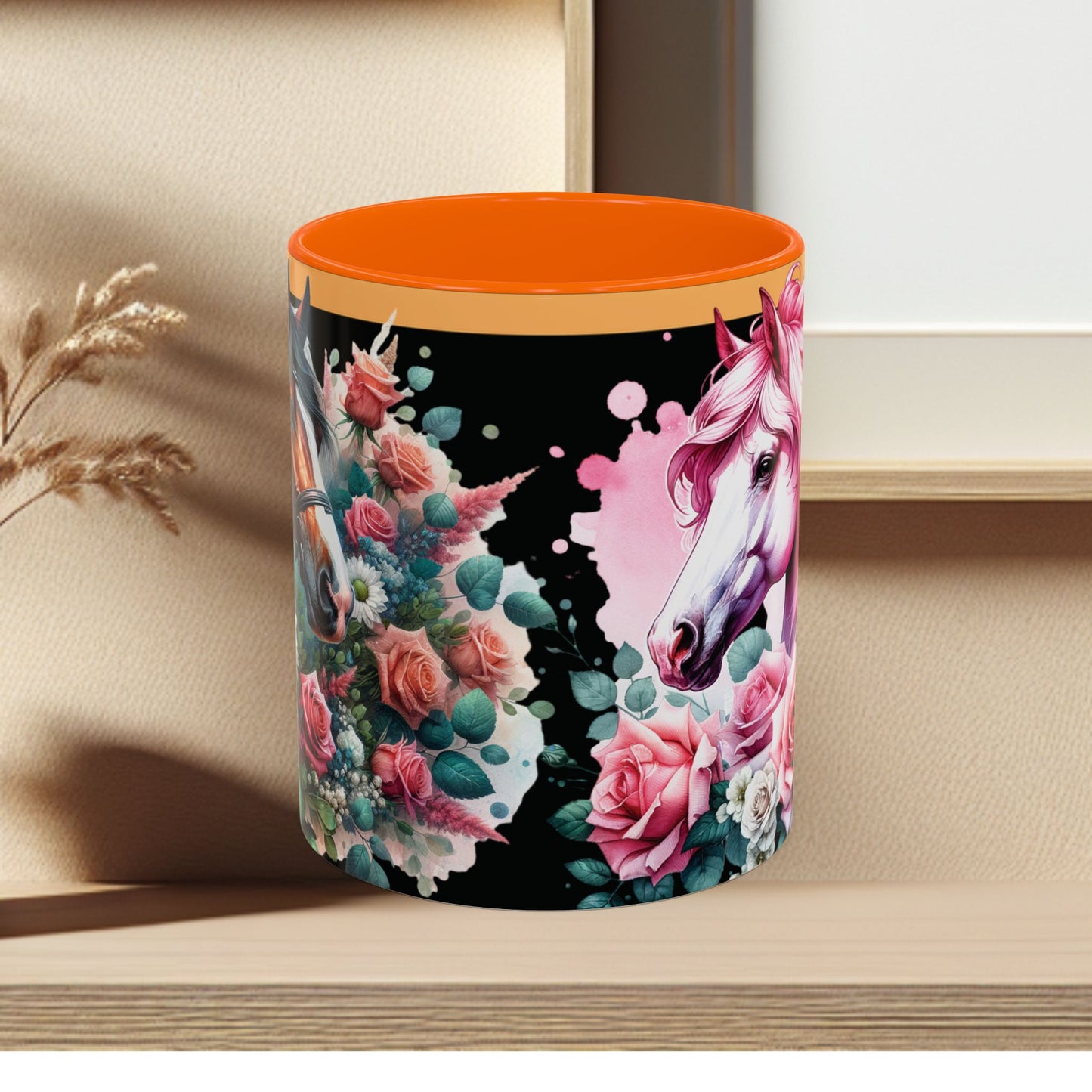 Coffee Mug Horses in Flowers 11oz 15oz