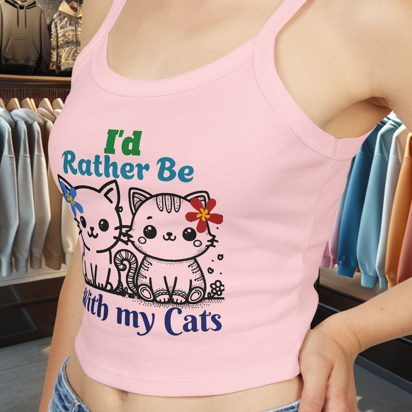 With my Cats - Cat Lover Spaghetti Strap Tank Top