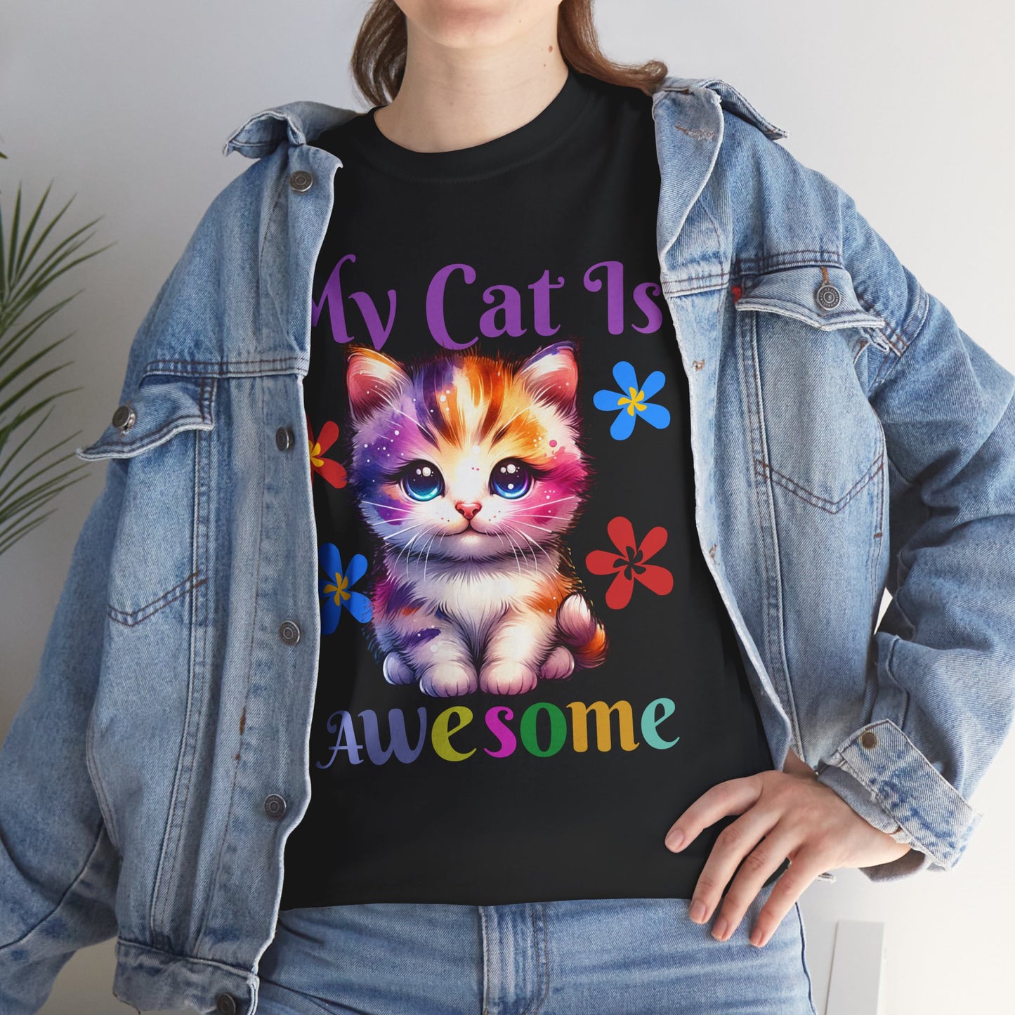 Awesome Cat Heavy Cotton Tee | Cat Lover Gift | Colorful Fun Shirt | Cute Animal Apparel | Perfect for Birthdays & Pet Lovers