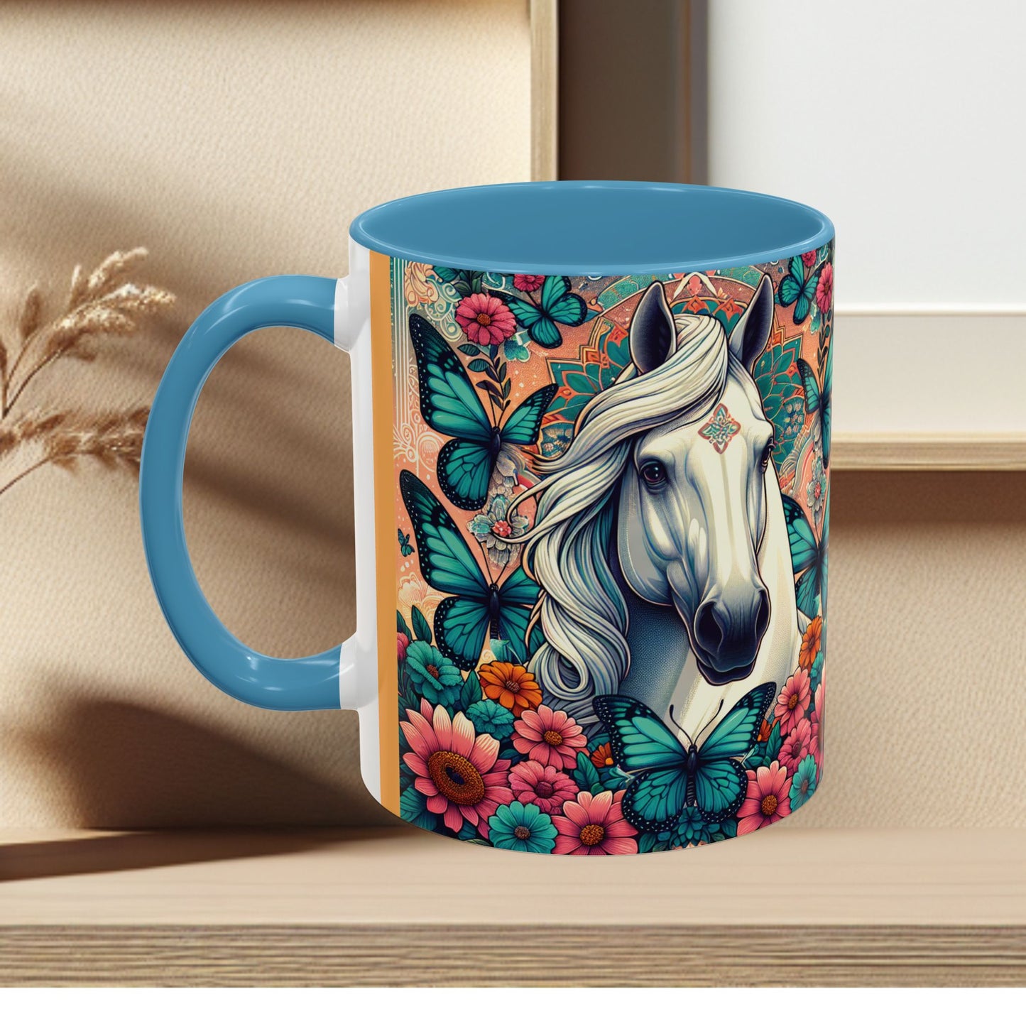 Coffee Mug Horses, Flowers, and Butterflies Mug