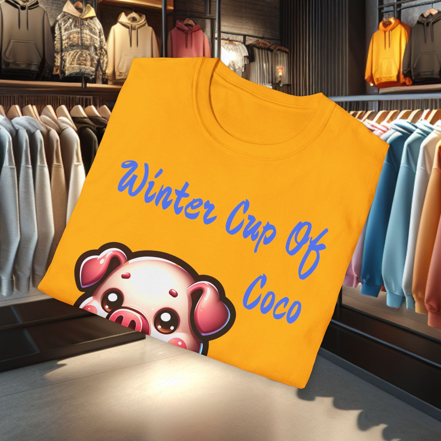 Pig Sipping on a Cup Of Coco Unisex T-Shirt - Winter Coco