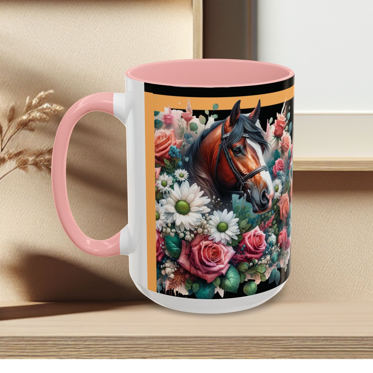 Coffee Mug Horses in Flowers 11oz 15oz