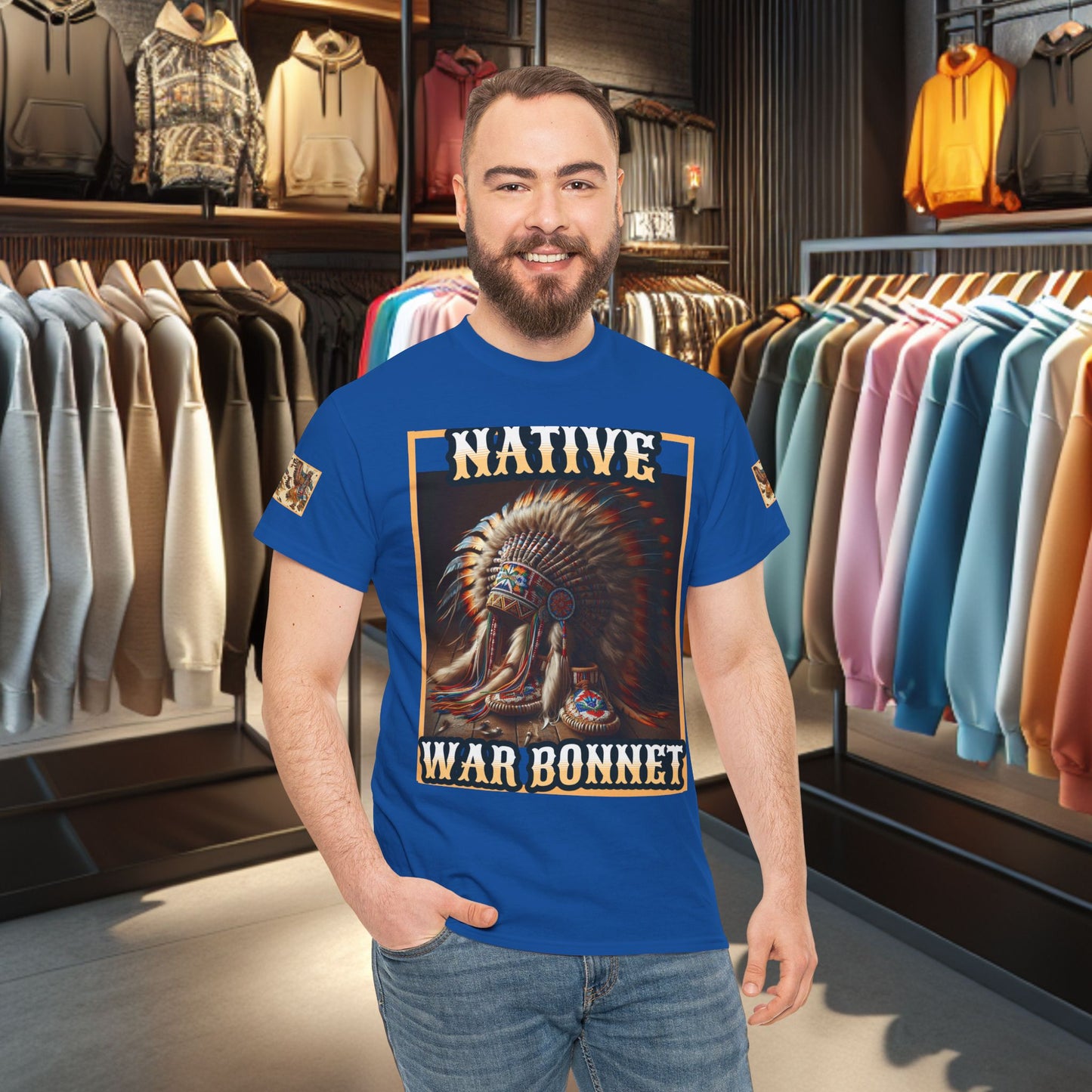 Unisex Cotton Tee - Native War Bonnet -Heavy Cotton Tee-