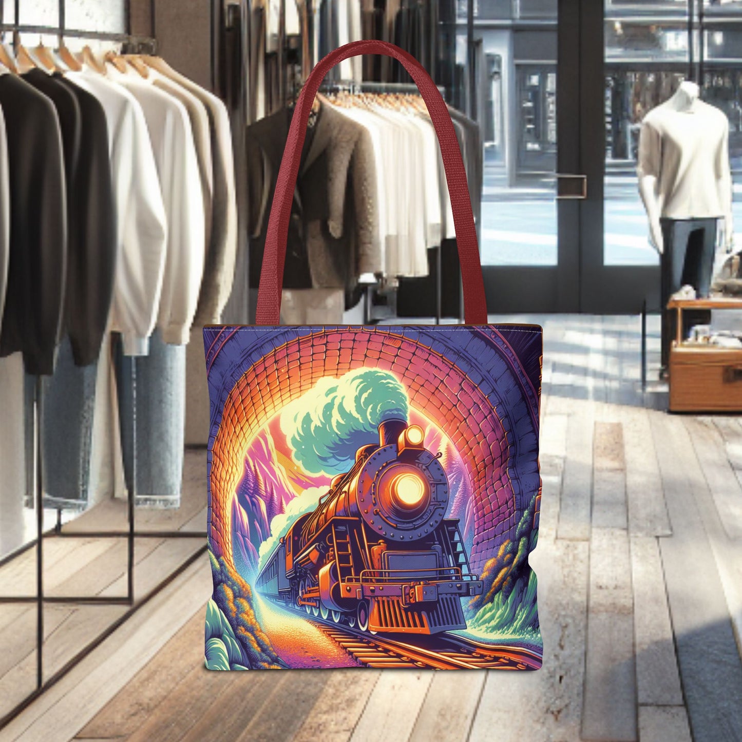 Steam Locomotive Tote Bag (AOP)- Vintage Train Tunnel Design
