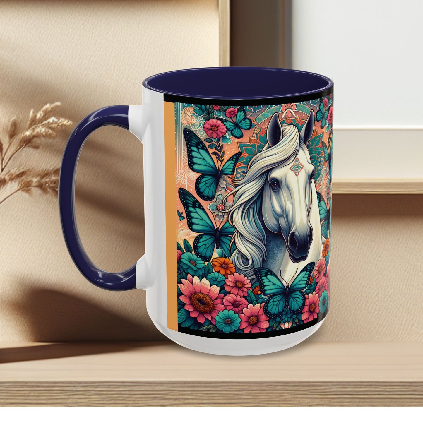 Coffee Mug Horses, Flowers, and Butterflies Mug