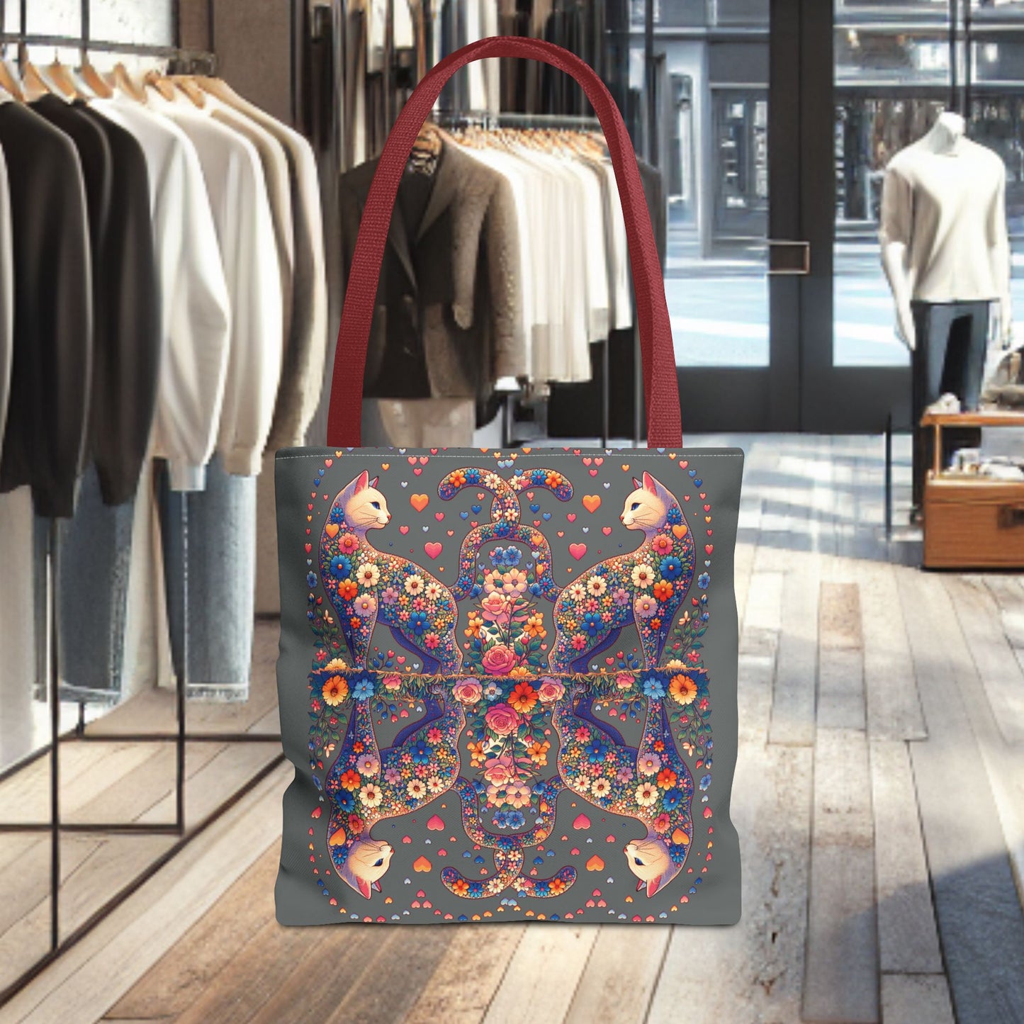 Mosaic Loving Cat Dark Gray Tote Bag (AOP)