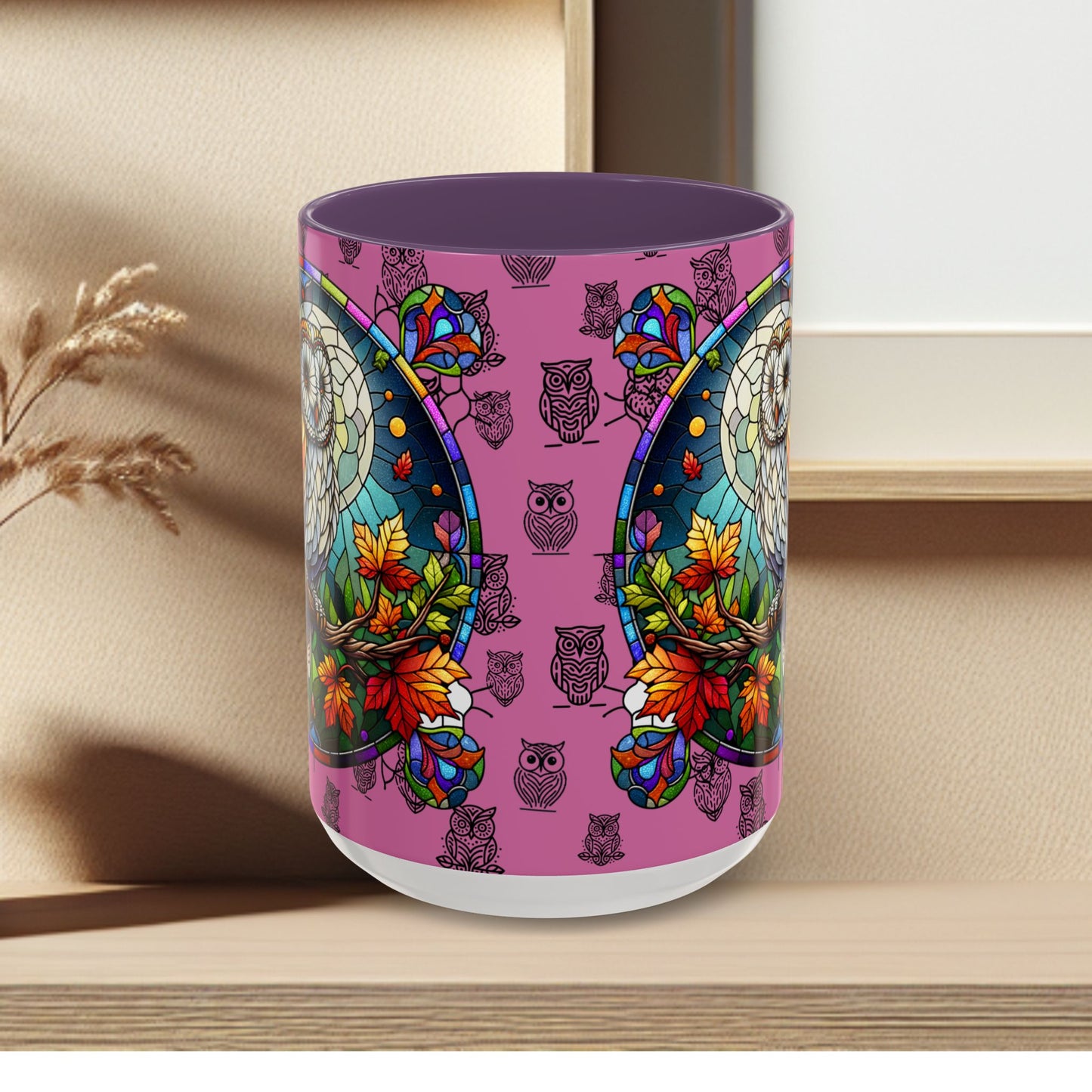 Coffee Mug -Colorful Stain Glass Owl Design
