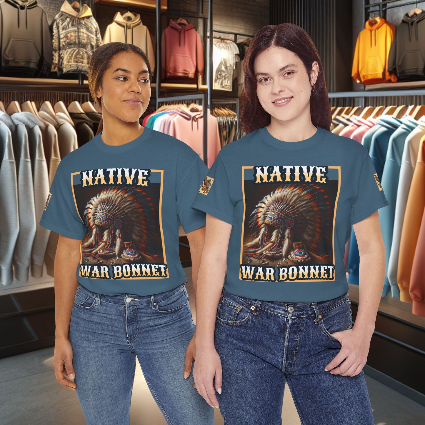 Unisex Cotton Tee - Native War Bonnet -Heavy Cotton Tee-