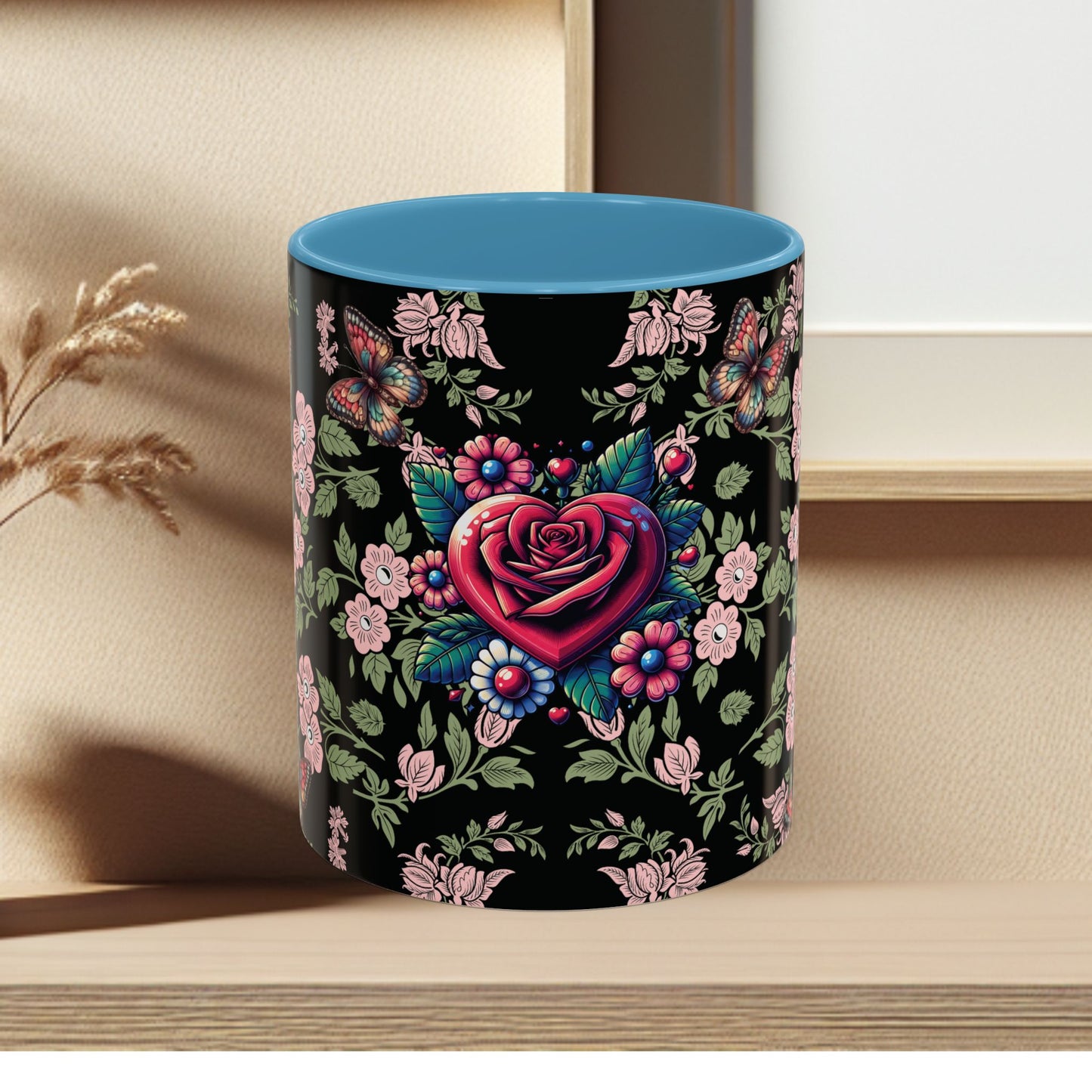 Floral Coffee Mug Black