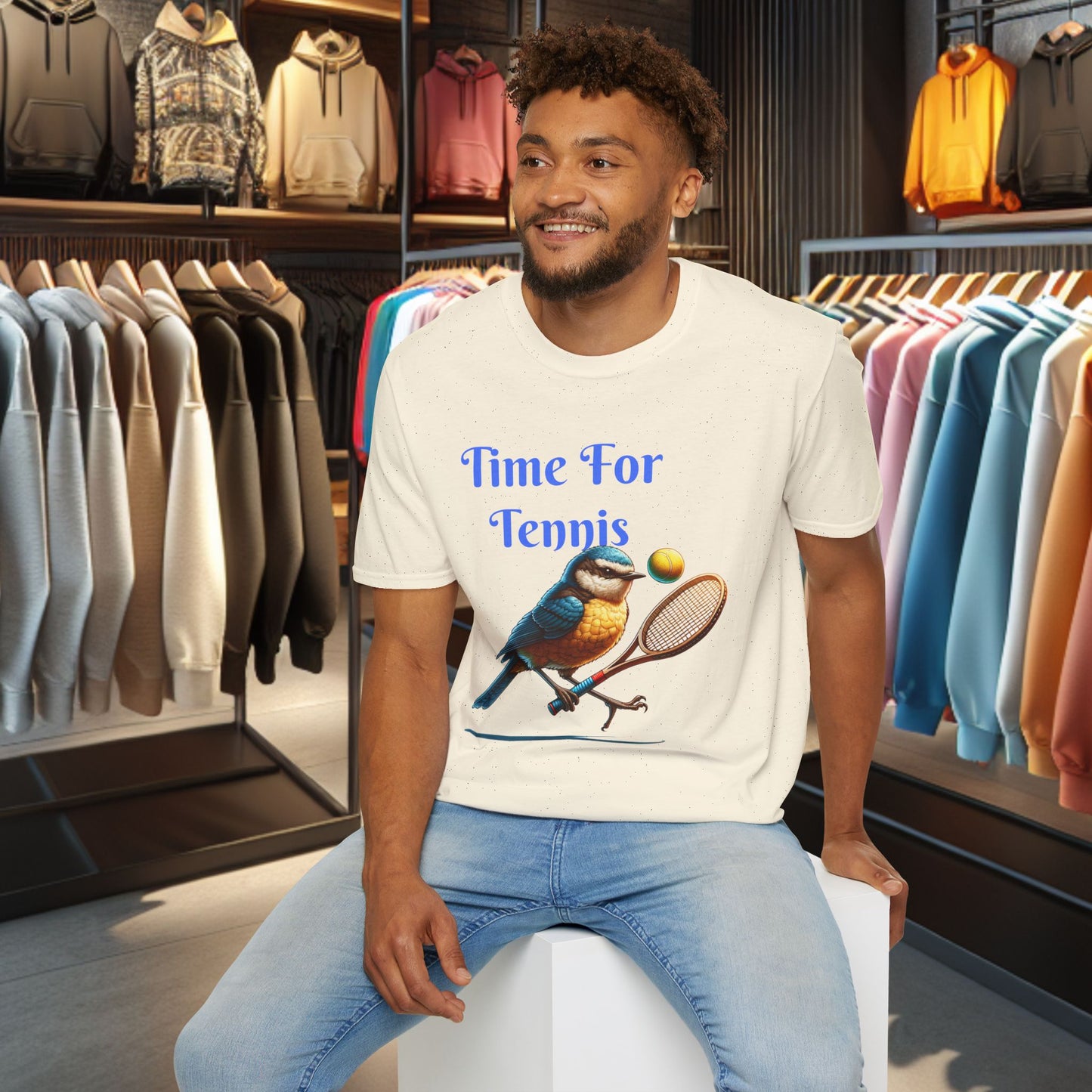Blue Bird Playing Tennis Unisex T-Shirt - Time ForTennis