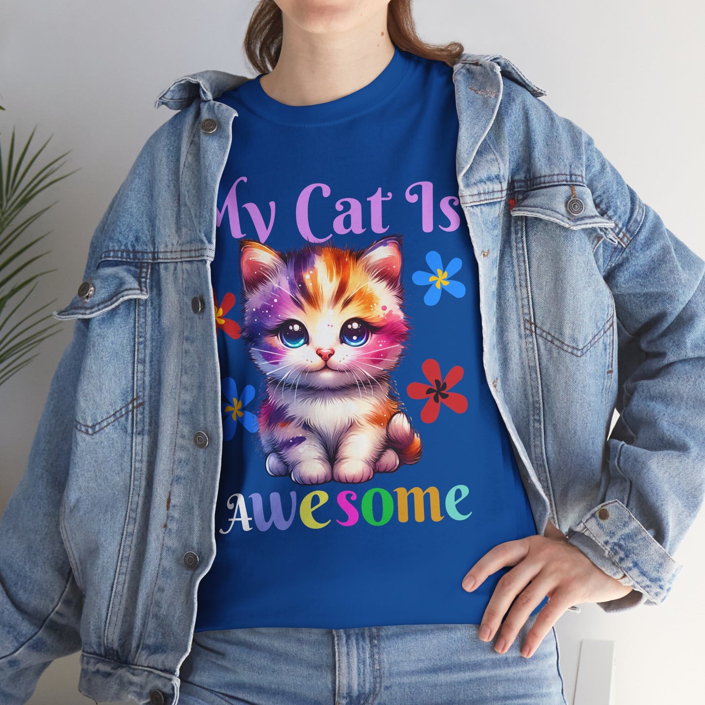 Awesome Cat Heavy Cotton Tee | Cat Lover Gift | Colorful Fun Shirt | Cute Animal Apparel | Perfect for Birthdays & Pet Lovers