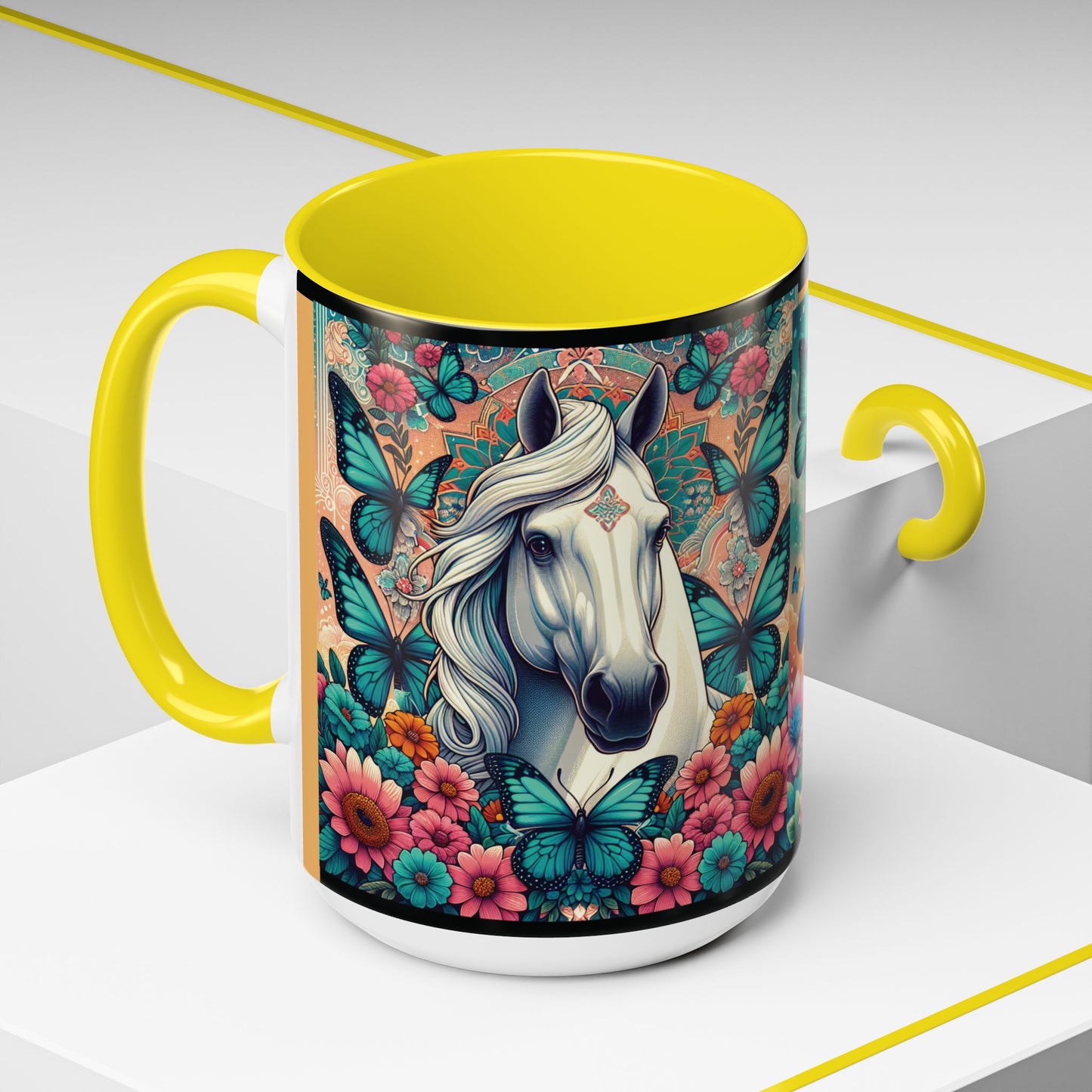Coffee Mug Horses, Flowers, and Butterflies Mug