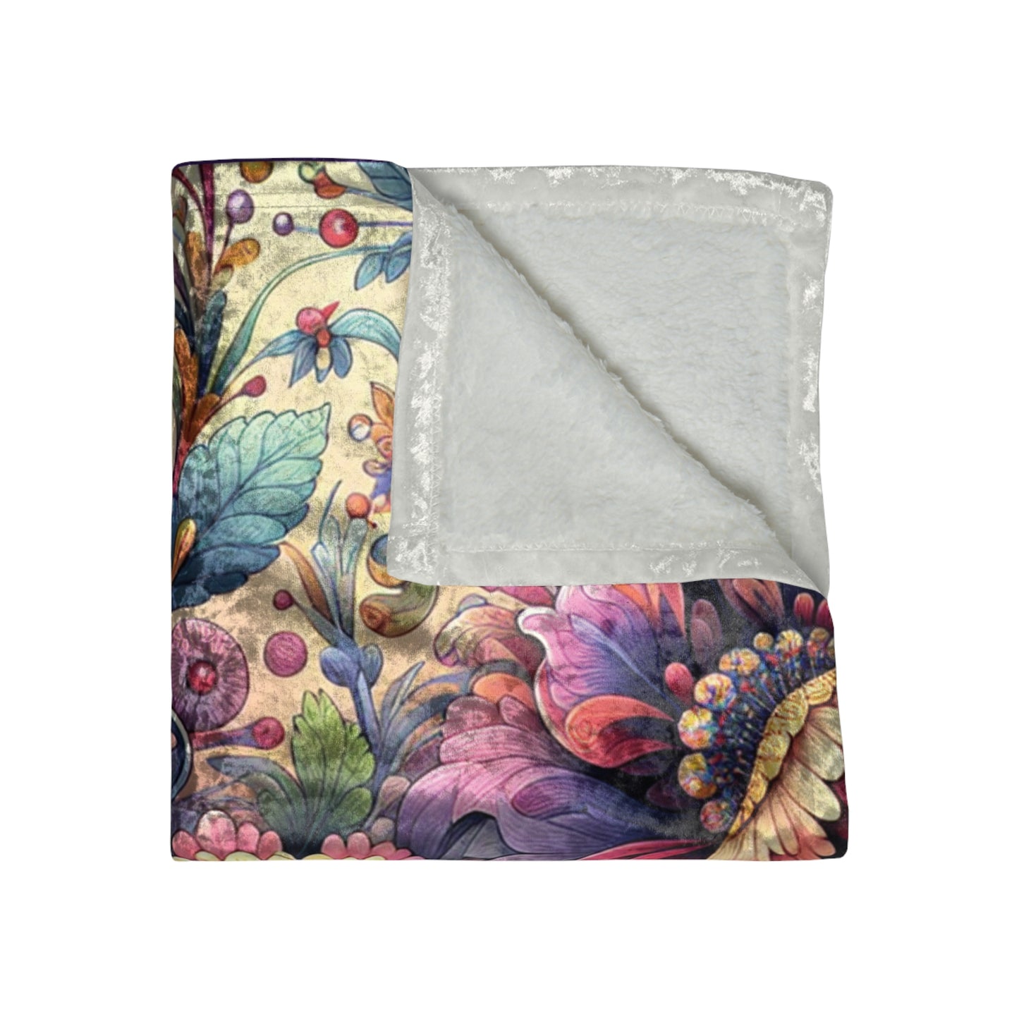 Vibrant Floral Crushed Velvet Blanket — Vibrant Floral Boho Throw for Cozy Home Décor