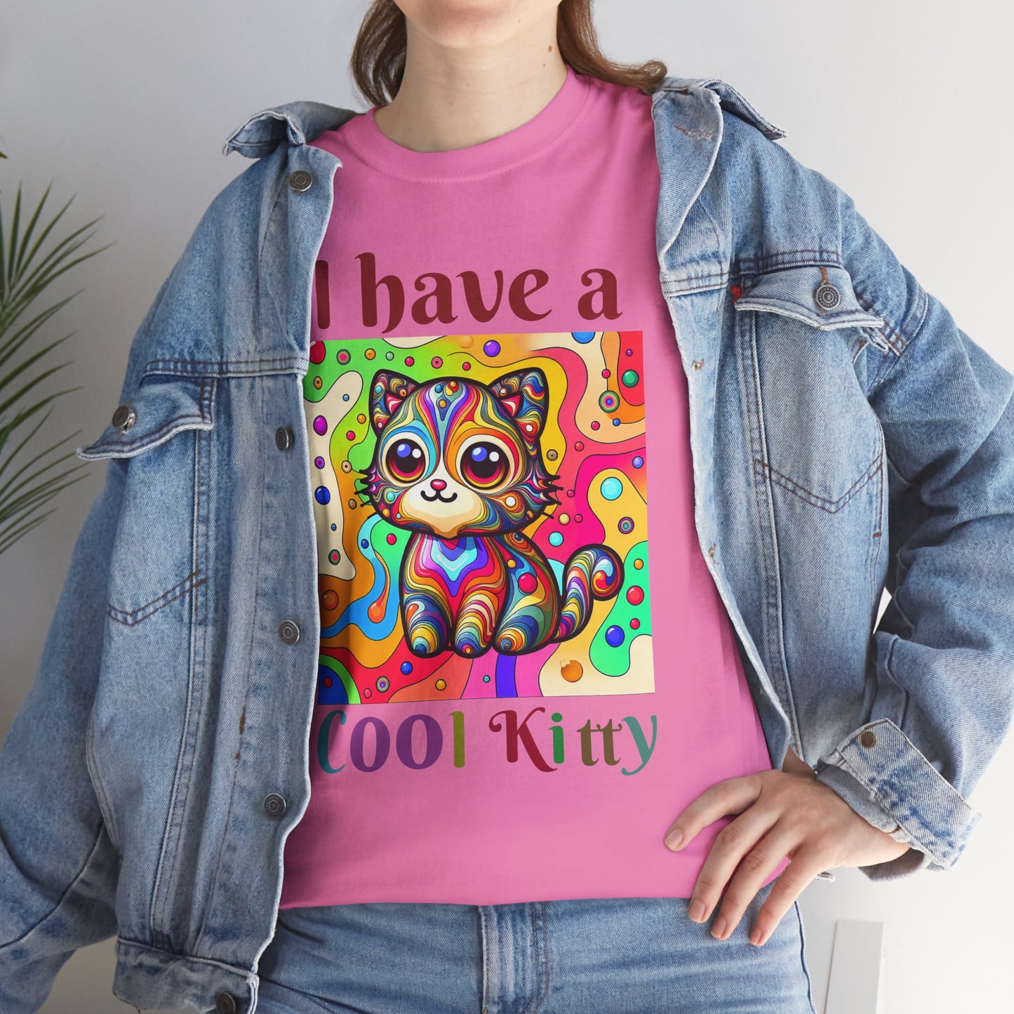 Cool Kitty Heavy Cotton Tee | Cat Lover Gift | Colorful Fun Shirt | Cute Animal Apparel | Perfect for Birthdays & Pet Lovers