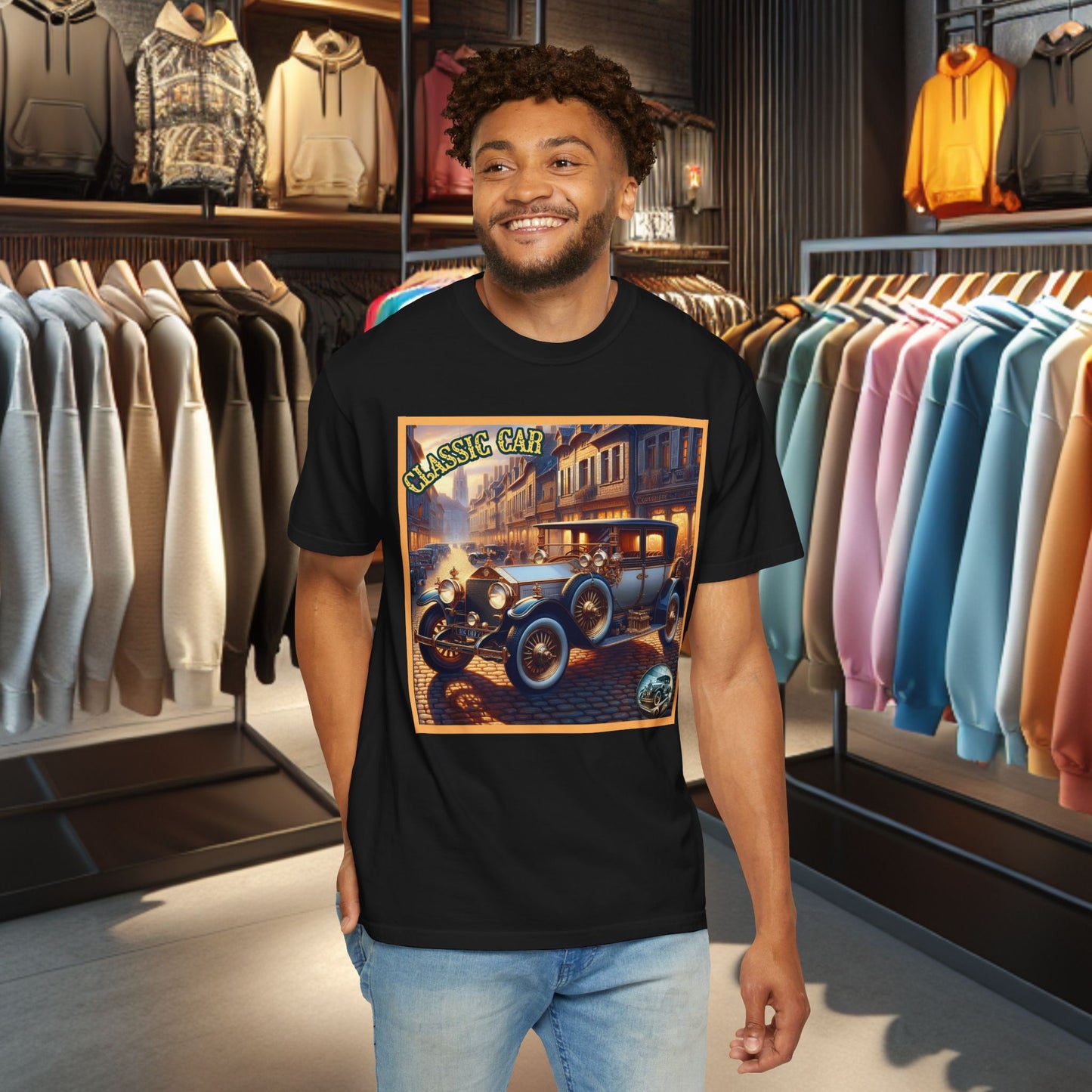 Tee Shirt - Classic Blue Car - T-shirt Blac-