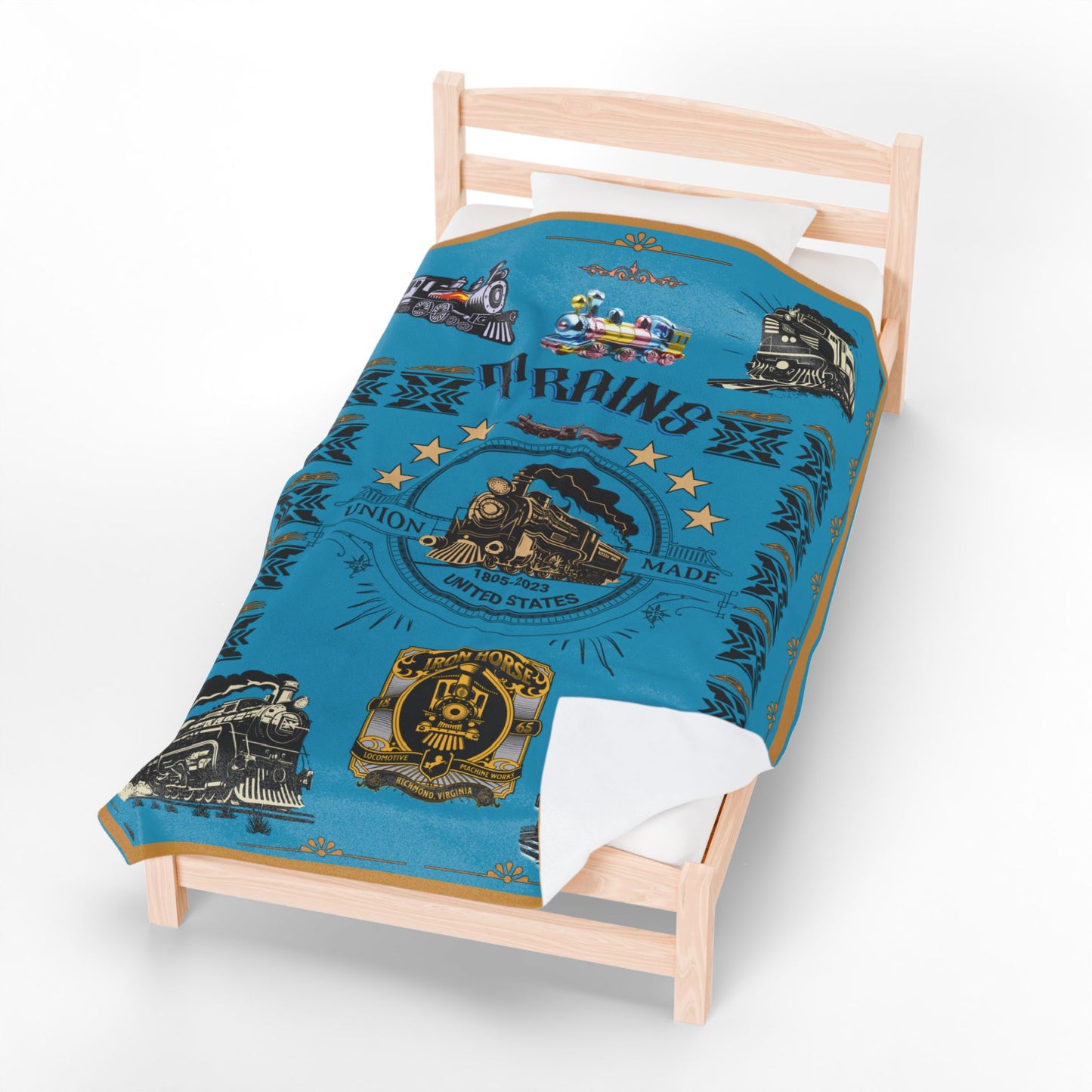 Trains 30" x 40", 50" x 60", 60" x 80" Velveteen Plush Blanket