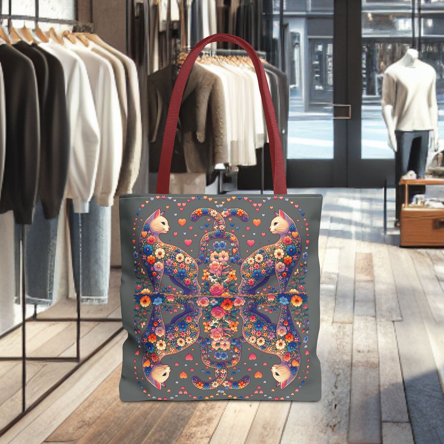 Mosaic Loving Cat Dark Gray Tote Bag (AOP)