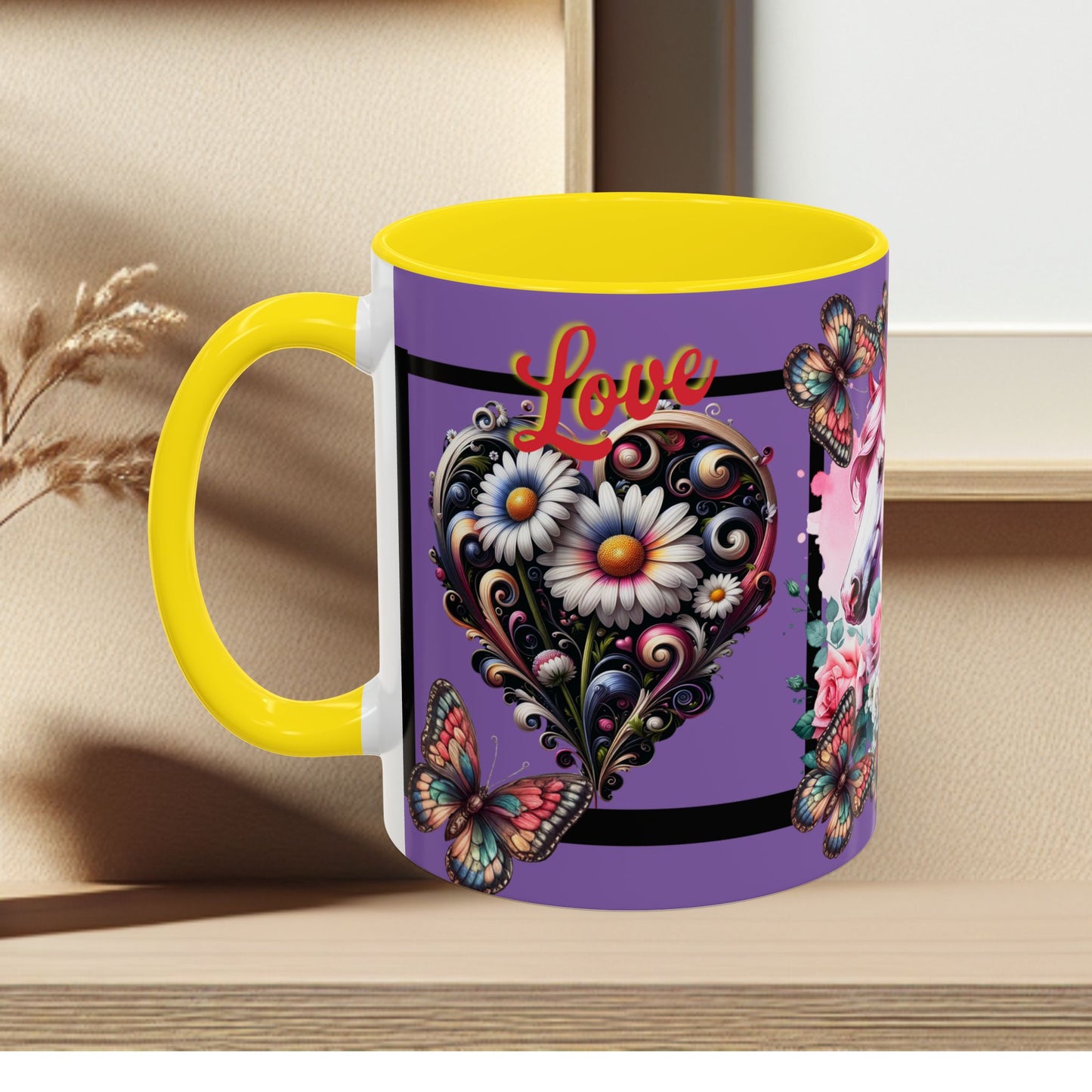 Love Coffee Mug - Vibrant Heart & Horse- Design, 11oz & 15oz