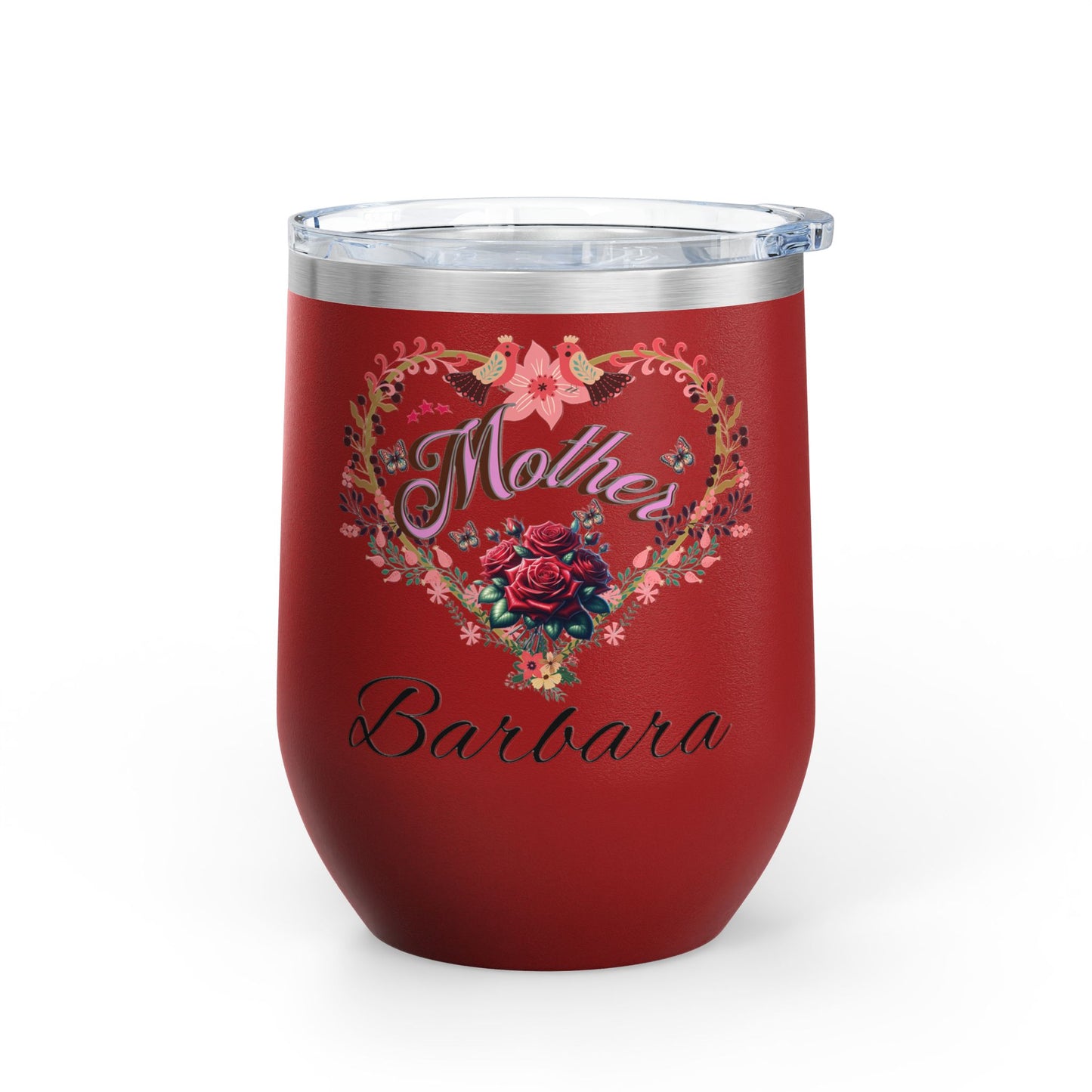 Personalized Mother’s Wine Tumbler - 12oz Floral Heart Design