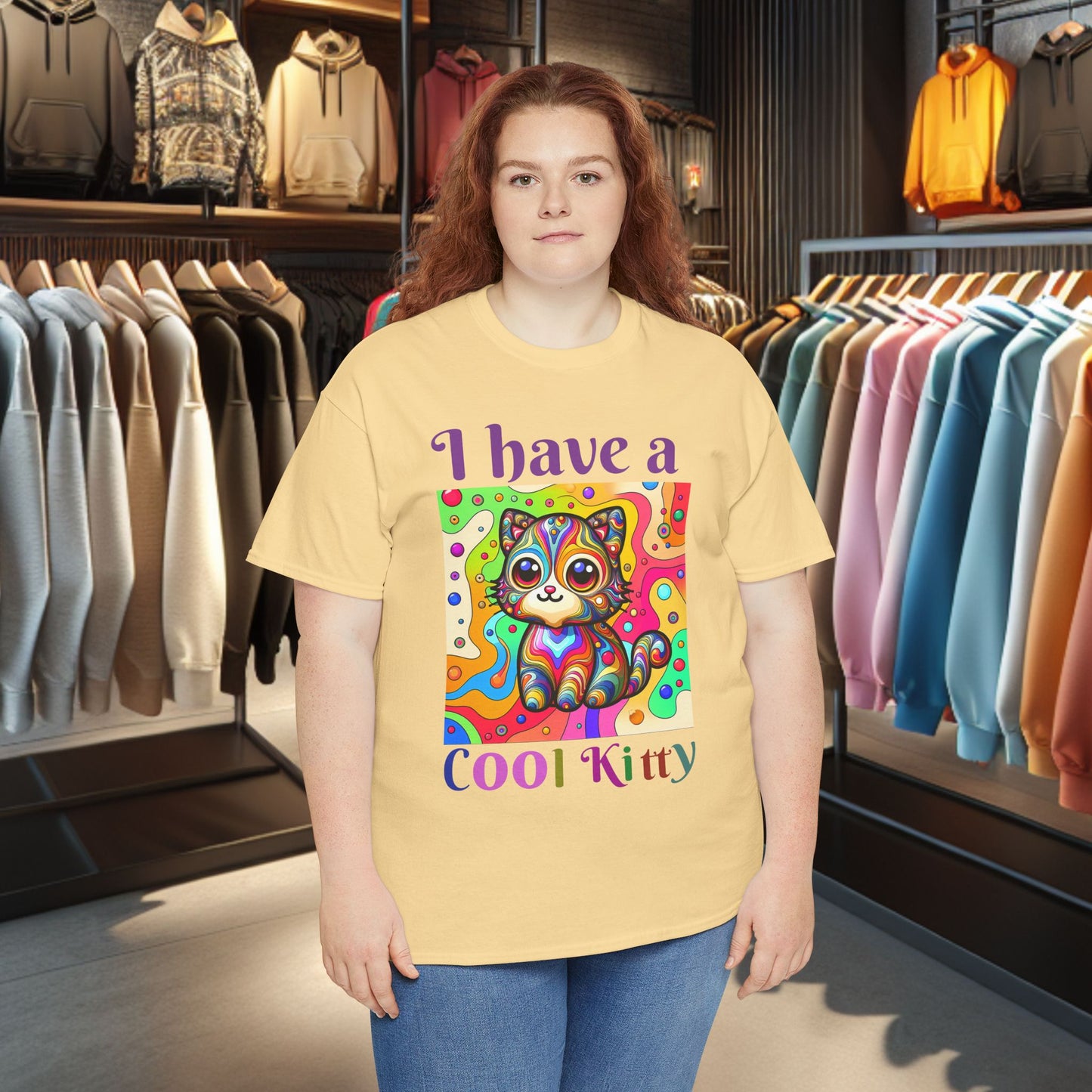 Cool Kitty Heavy Cotton Tee | Cat Lover Gift | Colorful Fun Shirt | Cute Animal Apparel | Perfect for Birthdays & Pet Lovers
