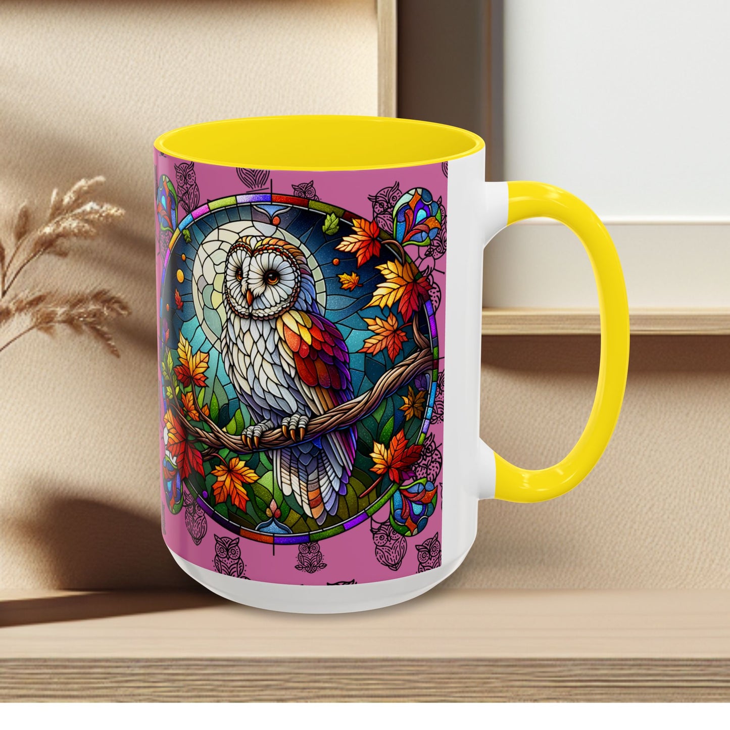 Coffee Mug -Colorful Stain Glass Owl Design
