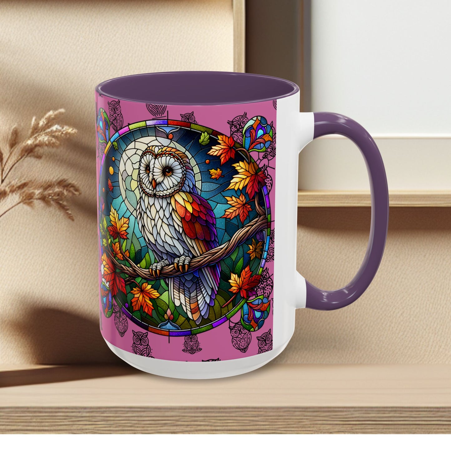 Coffee Mug -Colorful Stain Glass Owl Design
