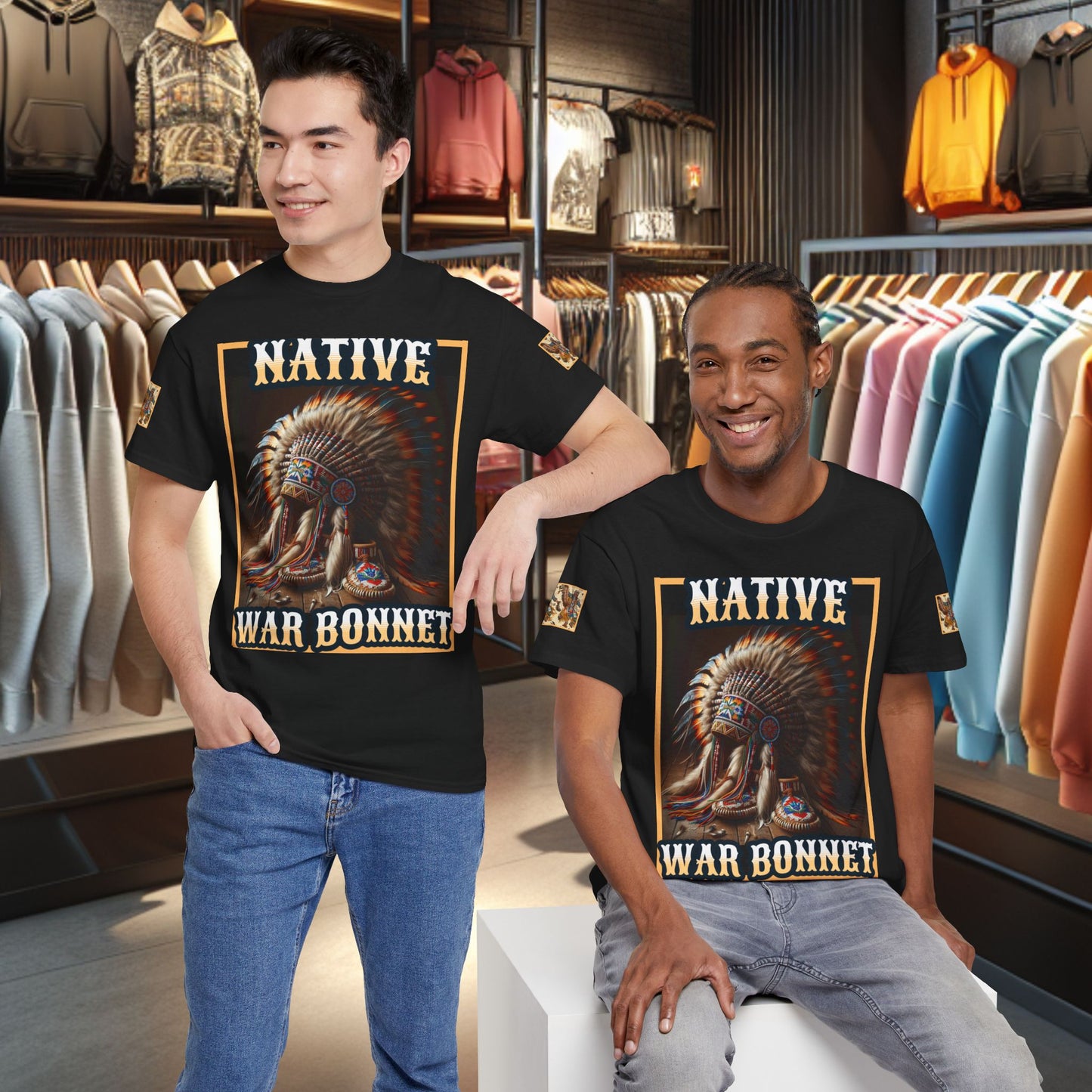 Unisex Cotton Tee - Native War Bonnet -Heavy Cotton Tee-