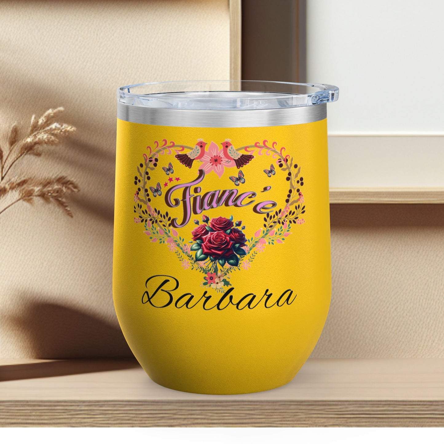 Personalized Fiancé’s Wine Tumbler - 12oz Floral Heart Design