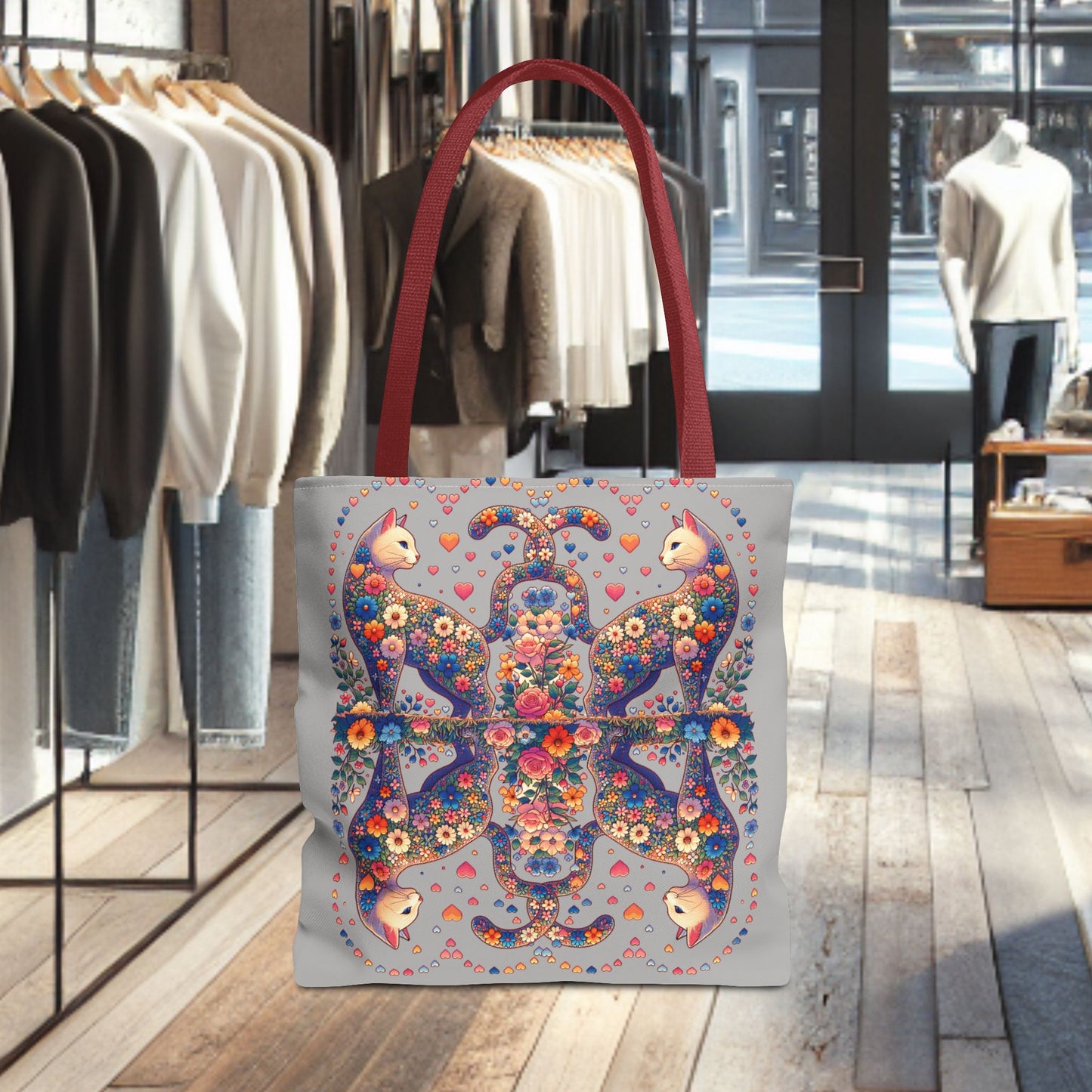 Mosaic Loving Cat Light Gray Tote Bag (AOP)
