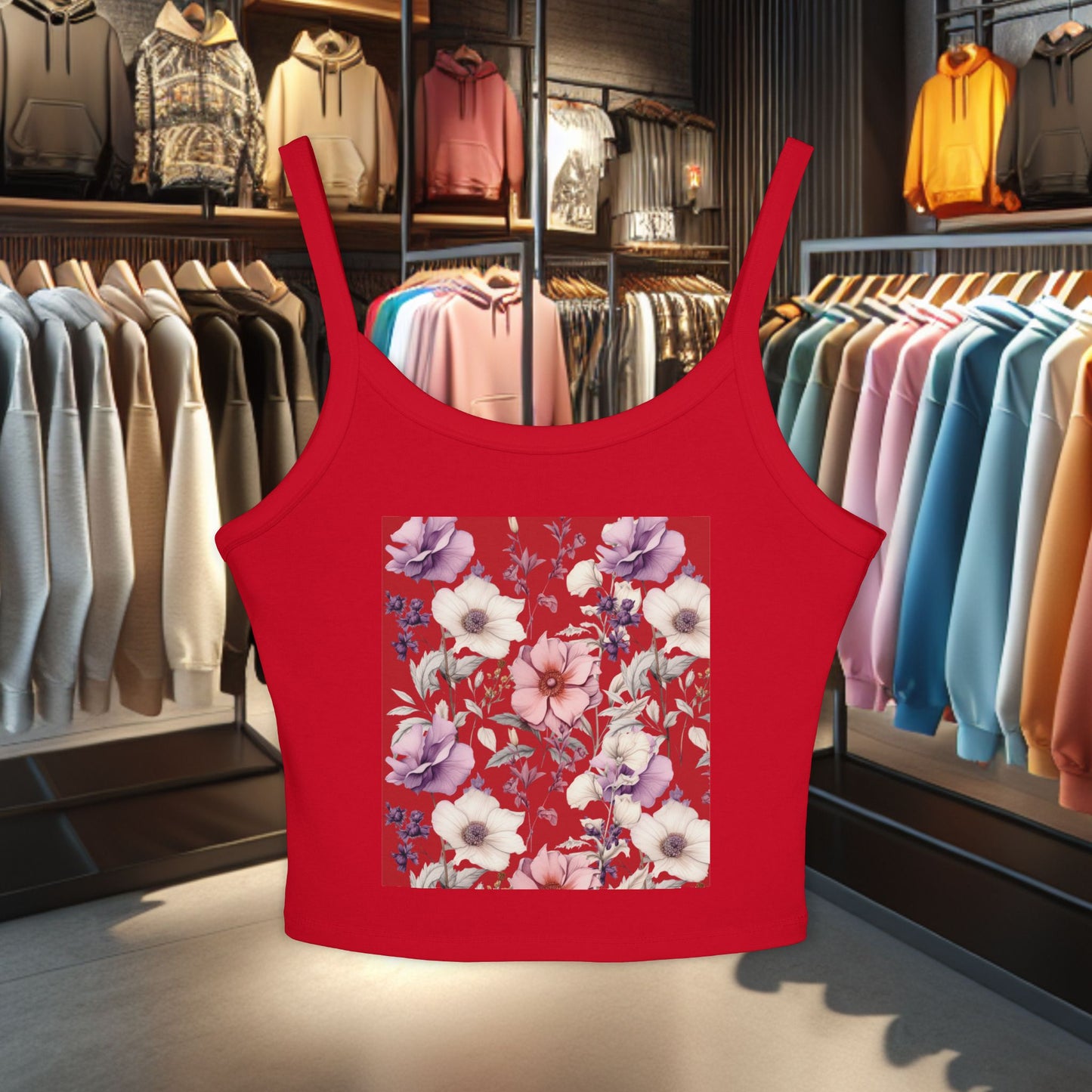 Floral Tank Top - Women's Spaghetti Strap