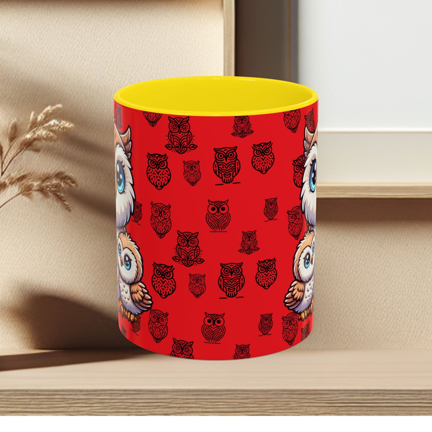 Red Coffee Mug - Owl Family - Colorful Inspirational Owl Design