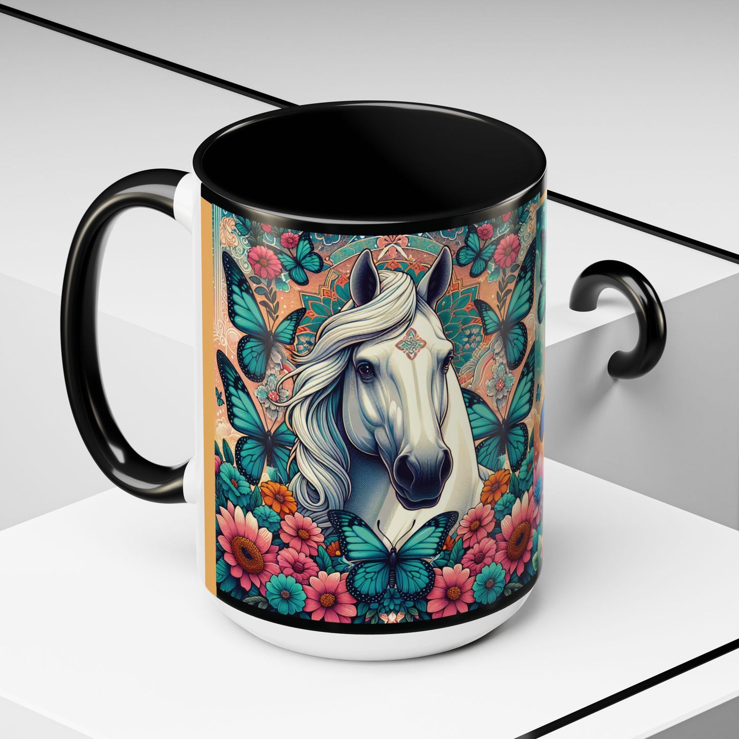 Coffee Mug Horses, Flowers, and Butterflies Mug