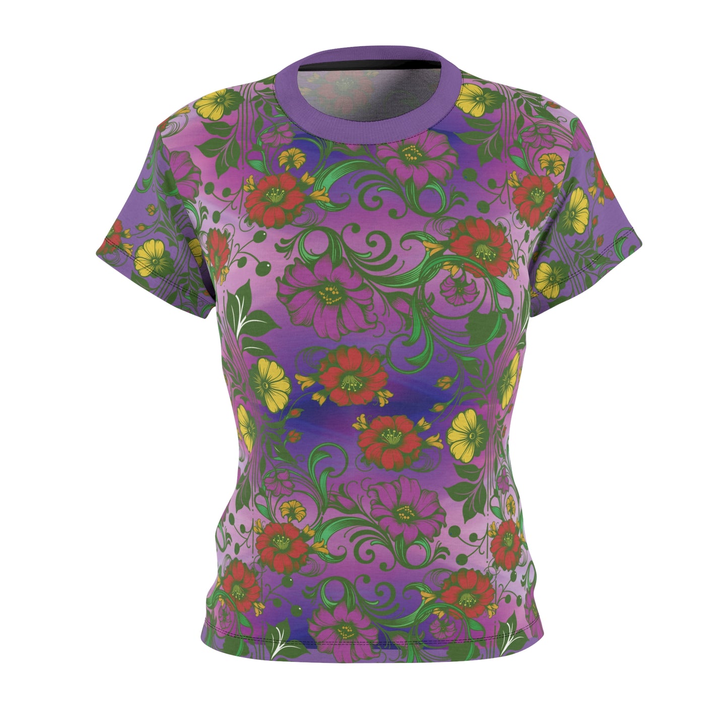 Floral Women's Tee - Purple Patterned Background