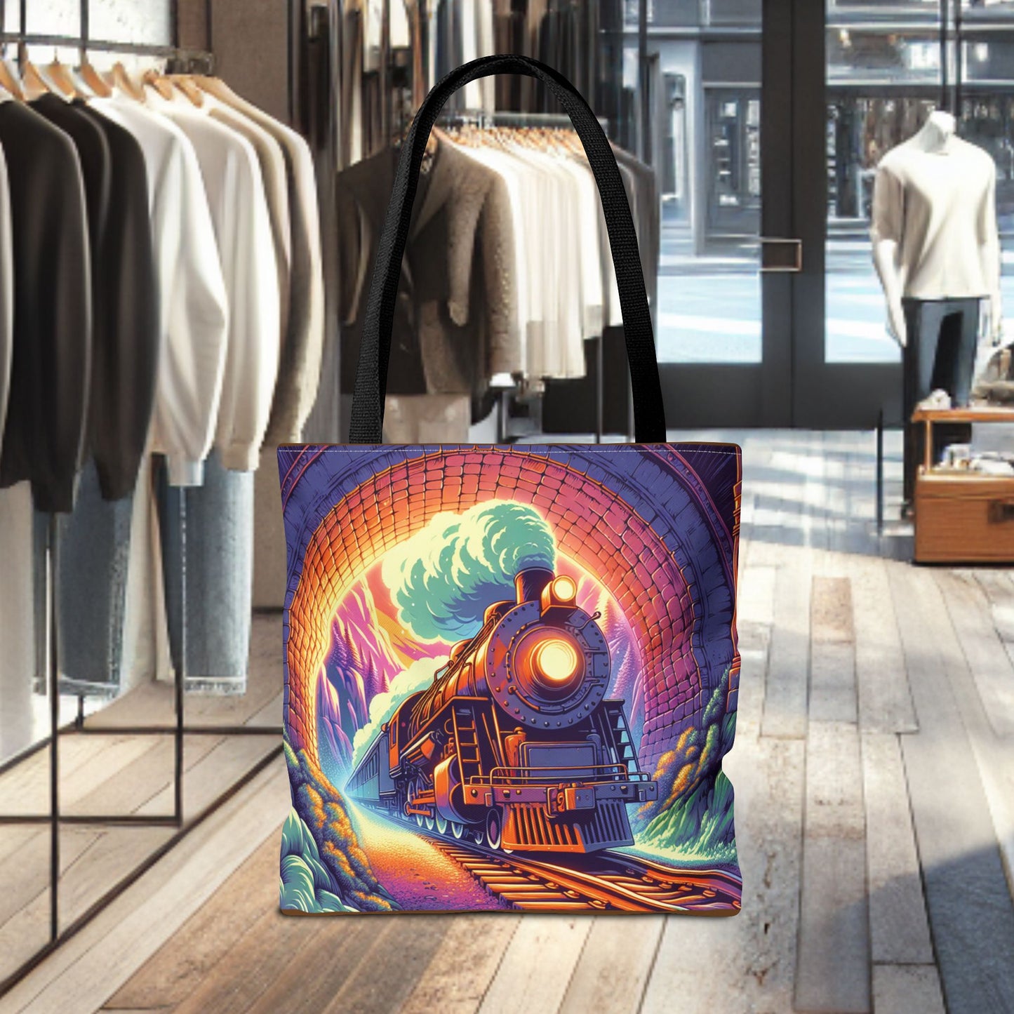 Steam Locomotive Tote Bag (AOP)- Vintage Train Tunnel Design